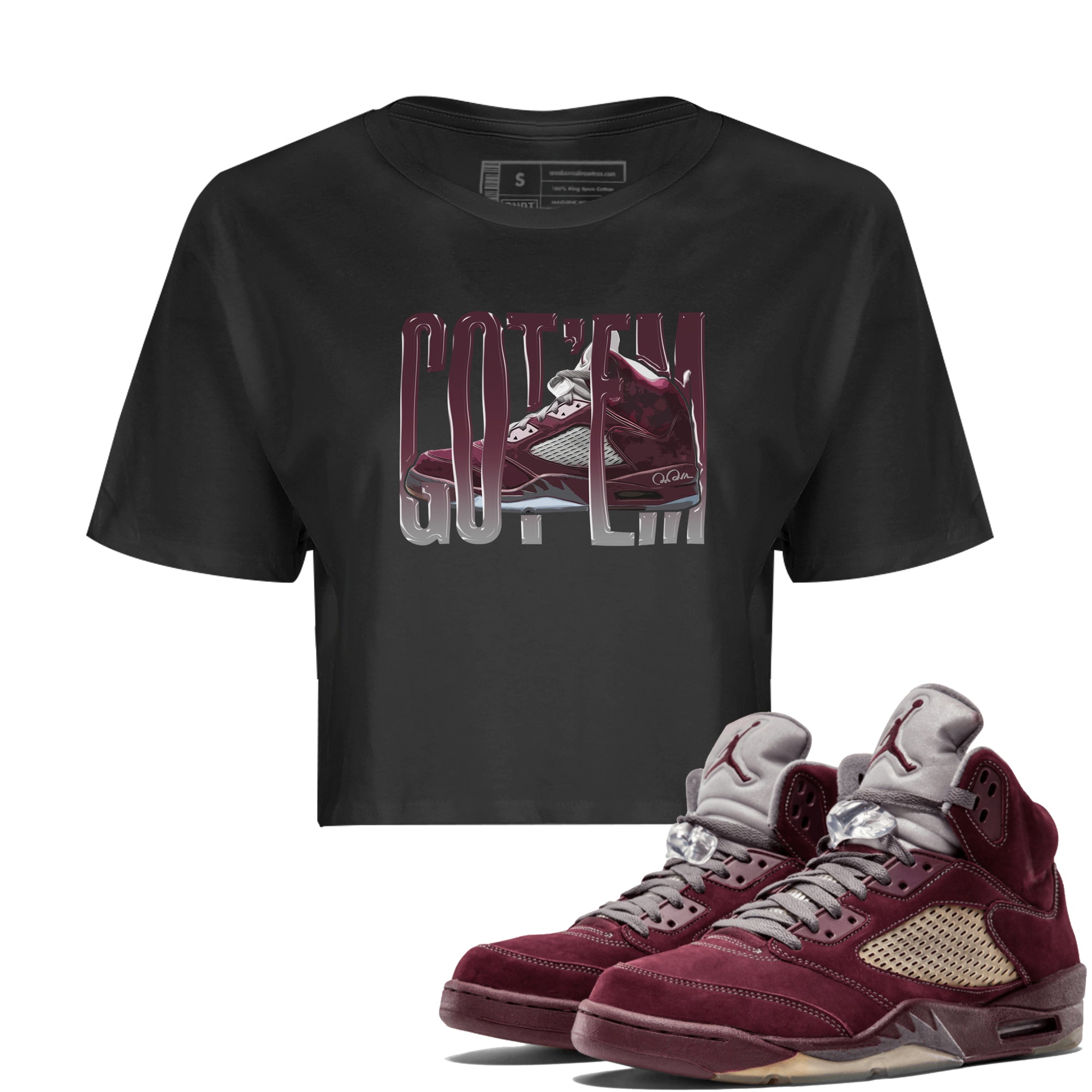Air Jordan 5 Burgundy Sneaker Match Tees Wiggling Gotem Streetwear Sneaker Shirt AJ5 Burgundy Sneaker Release Tees Women's Shirts Black 1