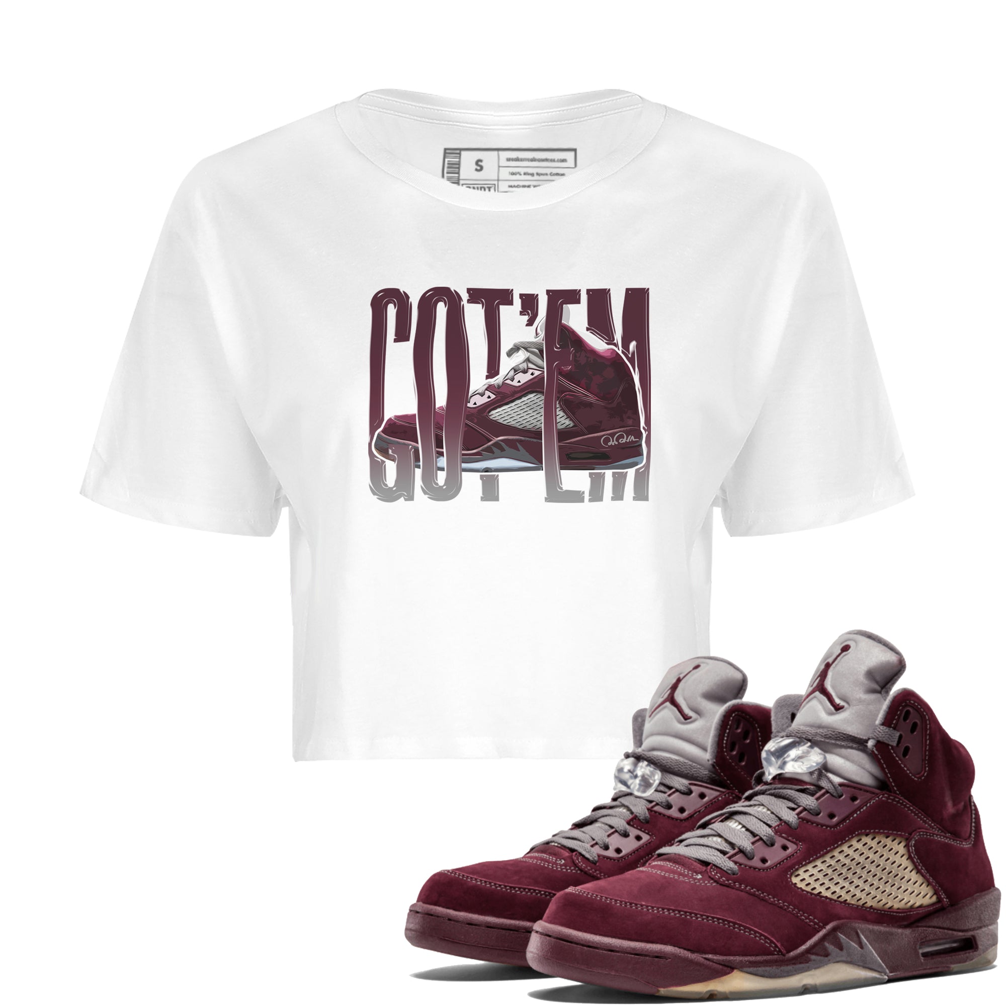 Air Jordan 5 Burgundy Sneaker Match Tees Wiggling Gotem Streetwear Sneaker Shirt AJ5 Burgundy Sneaker Release Tees Women's Shirts White 1