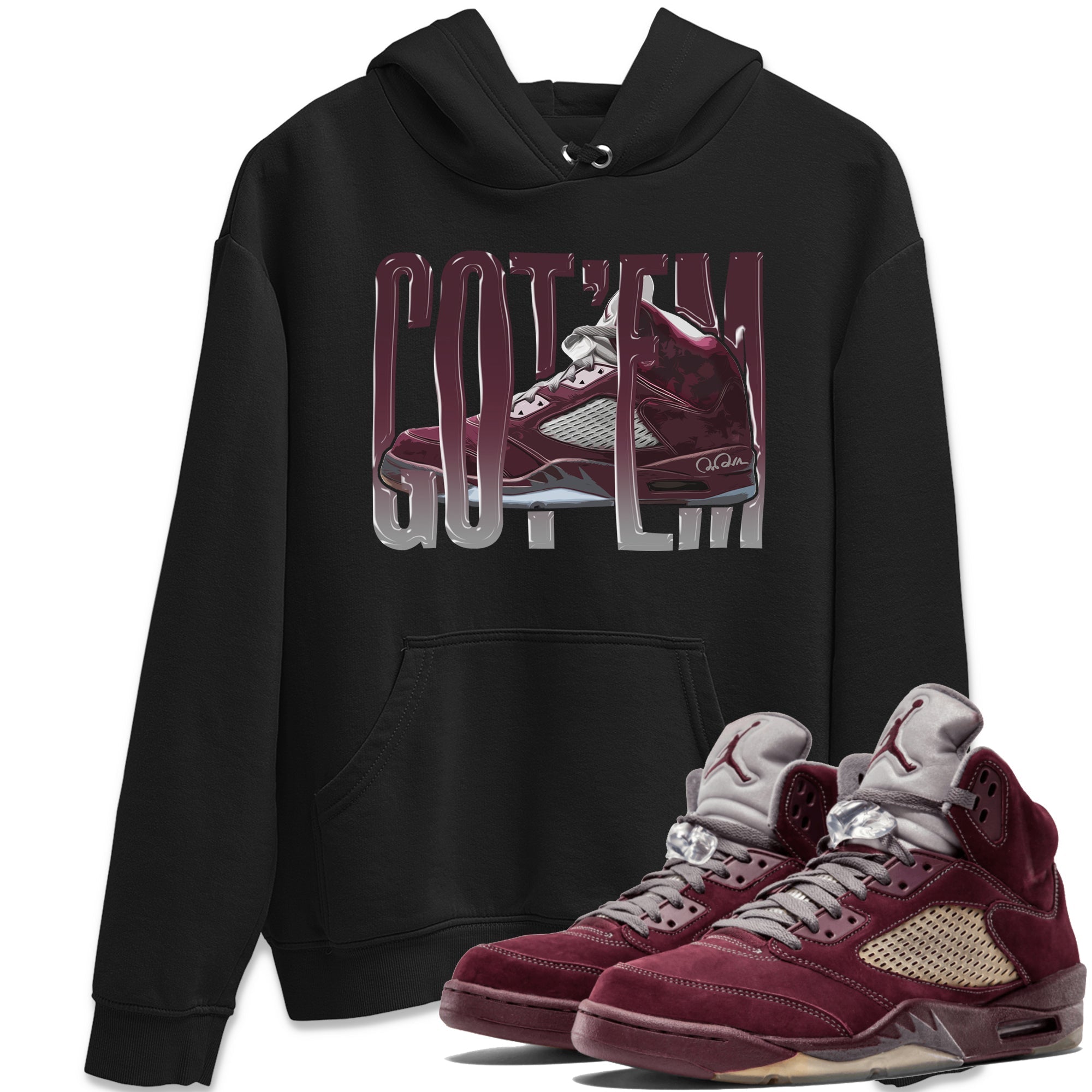Air Jordan 5 Burgundy Sneaker Match Tees Wiggling Gotem Streetwear Sneaker Shirt AJ5 Burgundy Sneaker Release Tees Unisex Shirts Black 1