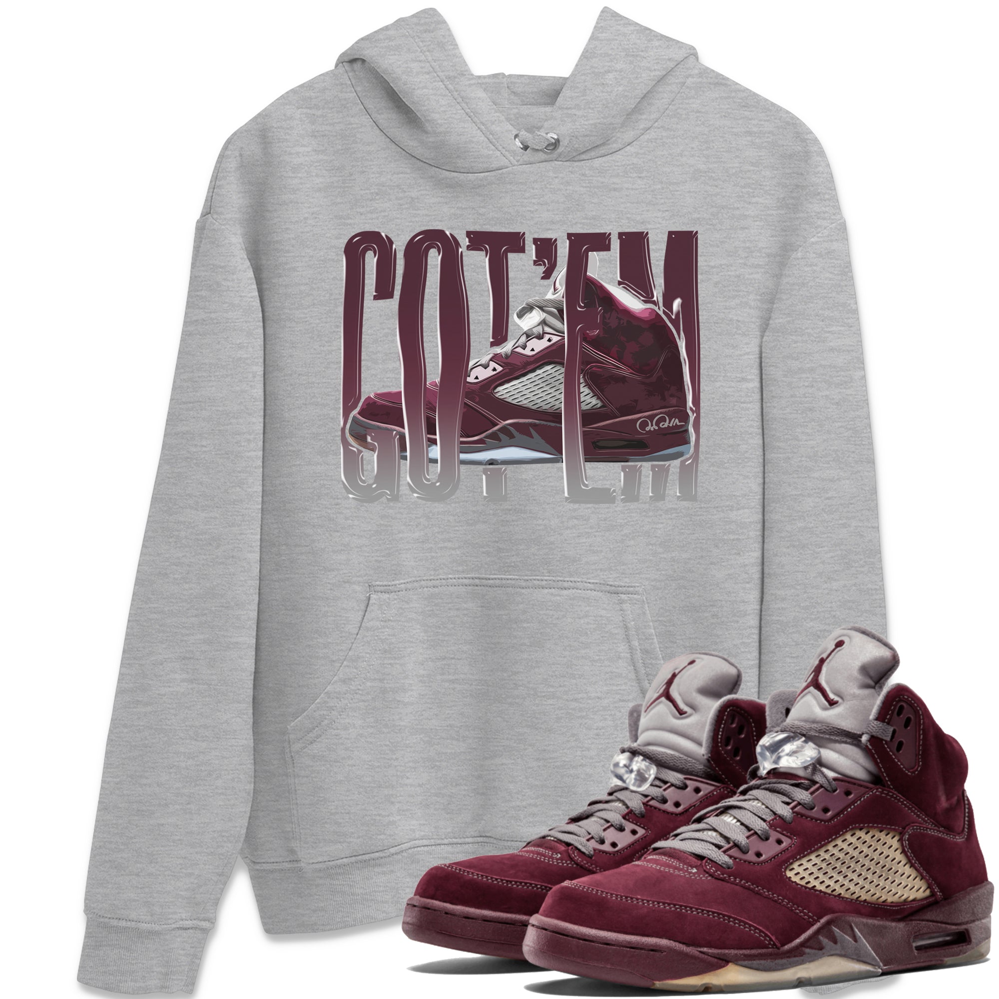 Air Jordan 5 Burgundy Sneaker Match Tees Wiggling Gotem Streetwear Sneaker Shirt AJ5 Burgundy Sneaker Release Tees Unisex Shirts Heather Grey 1