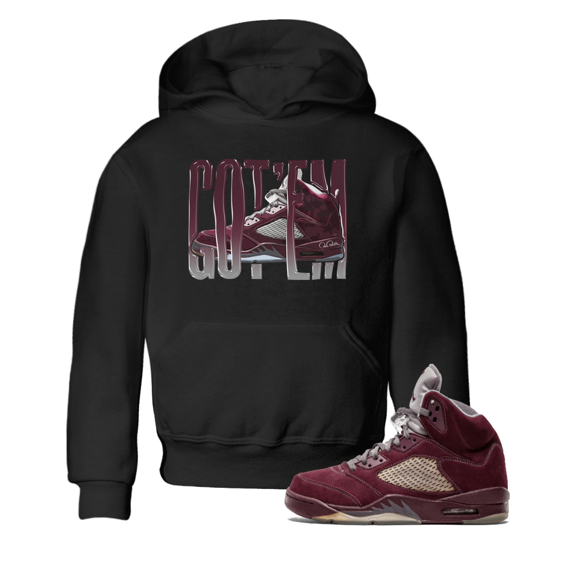 Air Jordan 5 Burgundy Sneaker Match Tees Wiggling Gotem Streetwear Sneaker Shirt AJ5 Burgundy Sneaker Release Tees Kids Shirts Black 1