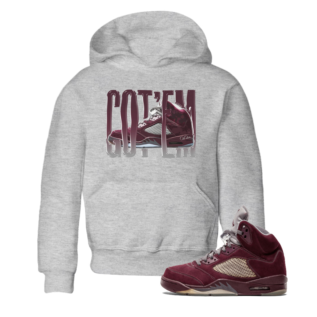 Air Jordan 5 Burgundy Sneaker Match Tees Wiggling Gotem Streetwear Sneaker Shirt AJ5 Burgundy Sneaker Release Tees Kids Shirts Heather Grey 1