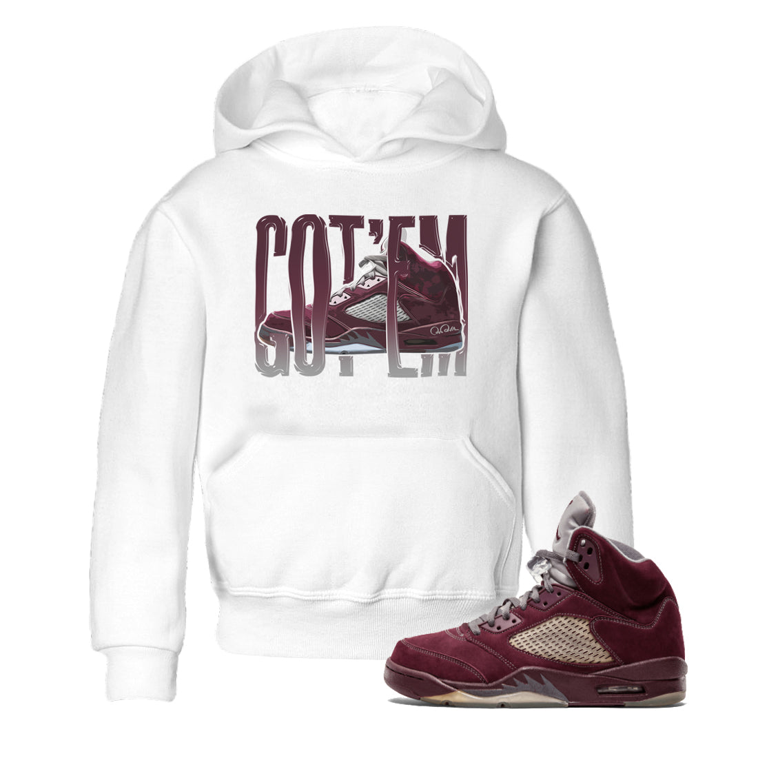 Air Jordan 5 Burgundy Sneaker Match Tees Wiggling Gotem Streetwear Sneaker Shirt AJ5 Burgundy Sneaker Release Tees Kids Shirts White 1