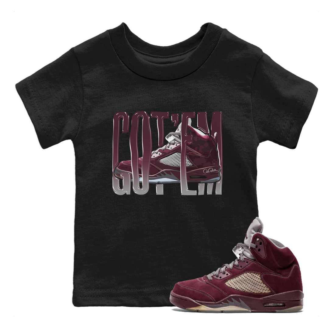 Air Jordan 5 Burgundy Sneaker Match Tees Wiggling Gotem Streetwear Sneaker Shirt AJ5 Burgundy Sneaker Release Tees Kids Shirts Black 1