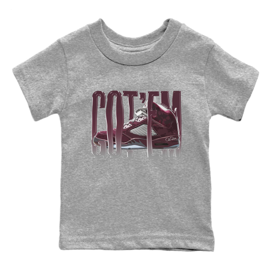 Air Jordan 5 Burgundy Sneaker Match Tees Wiggling Gotem Streetwear Sneaker Shirt AJ5 Burgundy Sneaker Release Tees Kids Shirts Heather Grey 2
