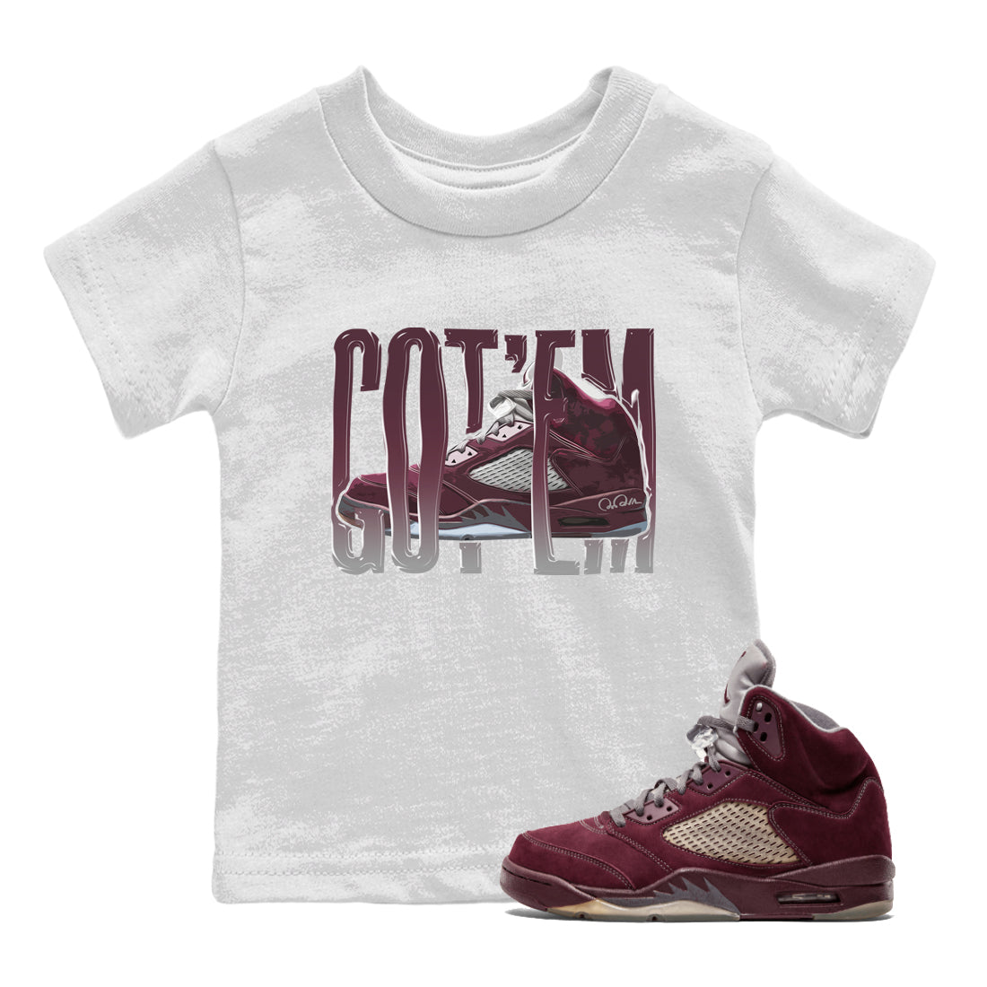 Air Jordan 5 Burgundy Sneaker Match Tees Wiggling Gotem Streetwear Sneaker Shirt AJ5 Burgundy Sneaker Release Tees Kids Shirts White 1