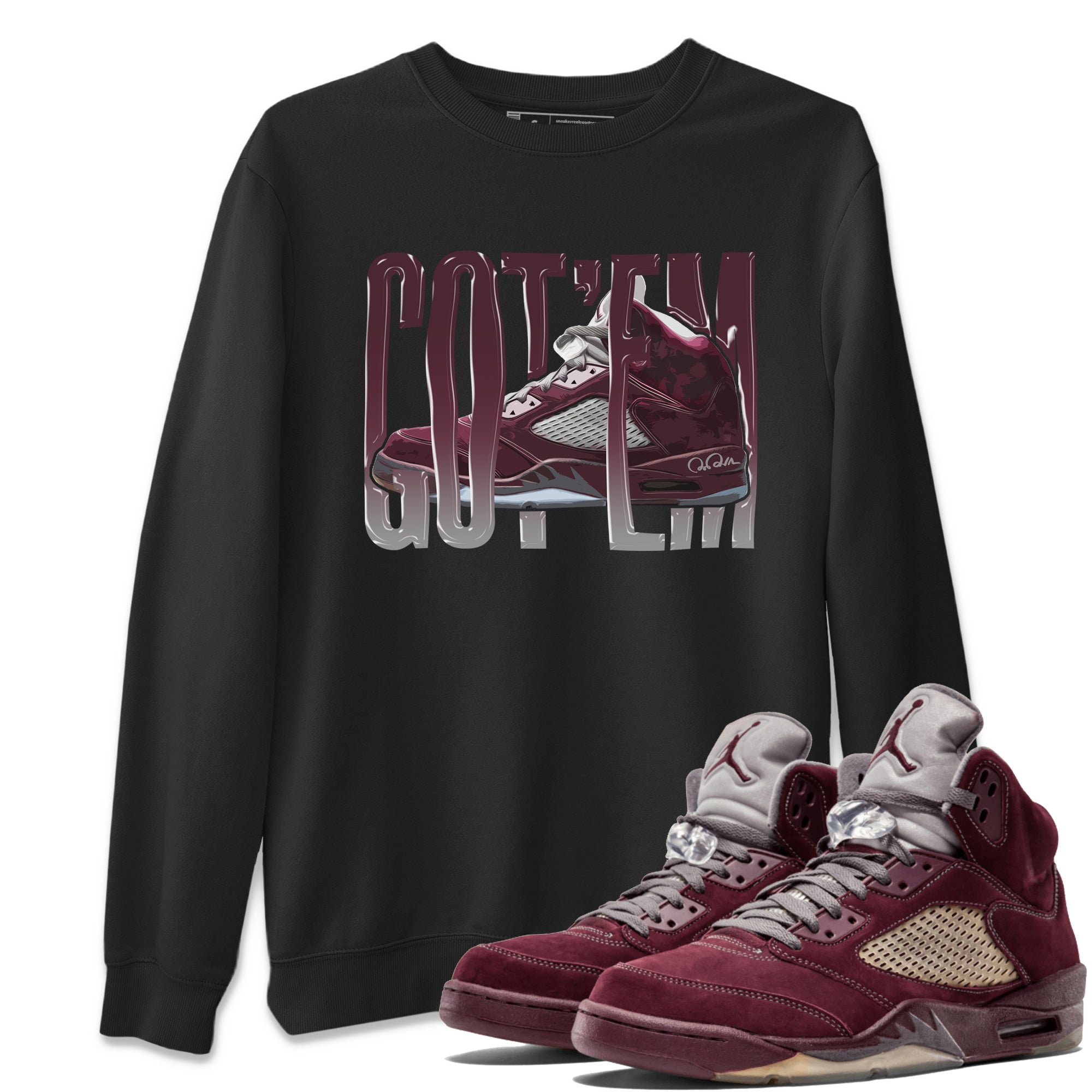 Air Jordan 5 Burgundy Sneaker Match Tees Wiggling Gotem Streetwear Sneaker Shirt AJ5 Burgundy Sneaker Release Tees Unisex Shirts Black 1