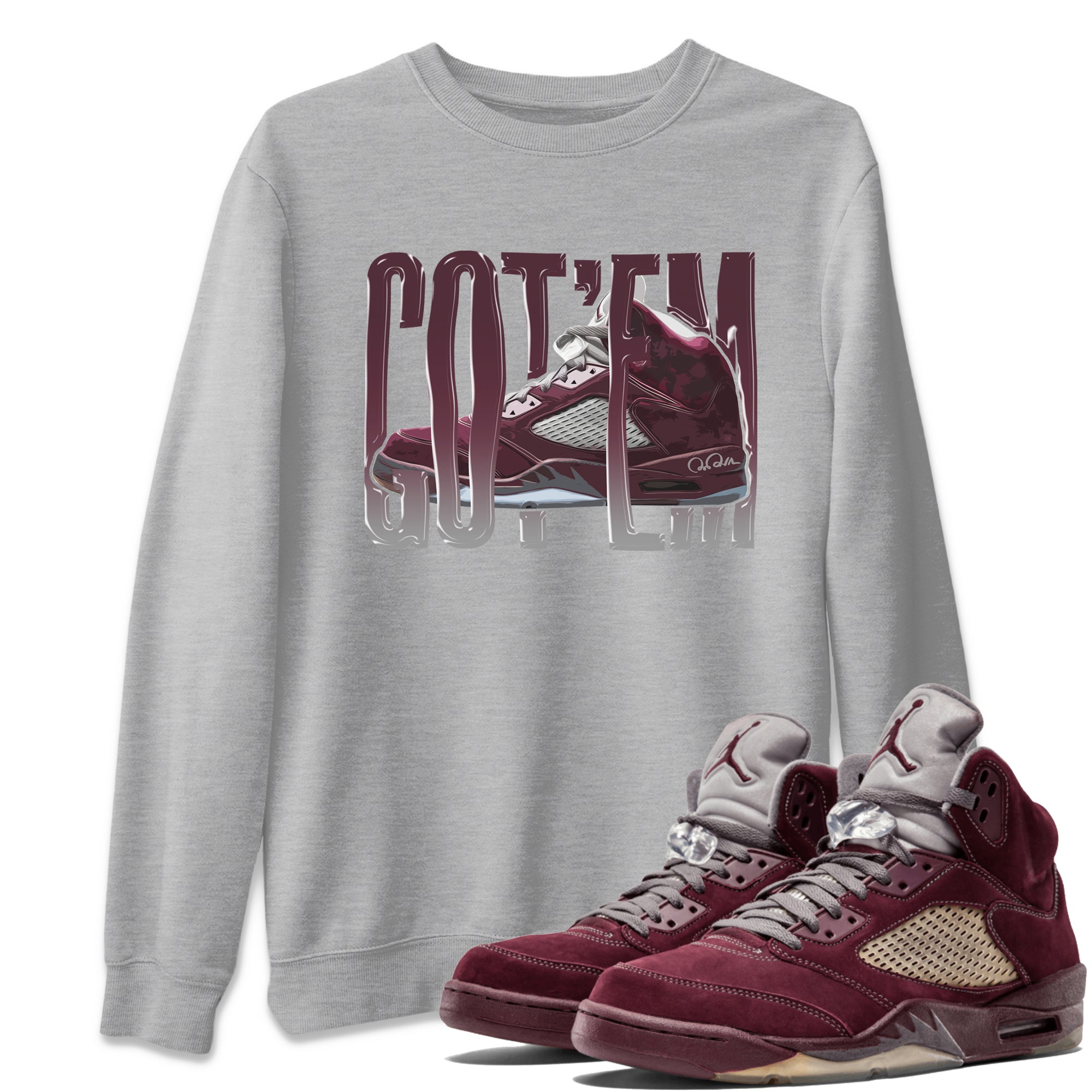 Air Jordan 5 Burgundy Sneaker Match Tees Wiggling Gotem Streetwear Sneaker Shirt AJ5 Burgundy Sneaker Release Tees Unisex Shirts Heather Grey 1