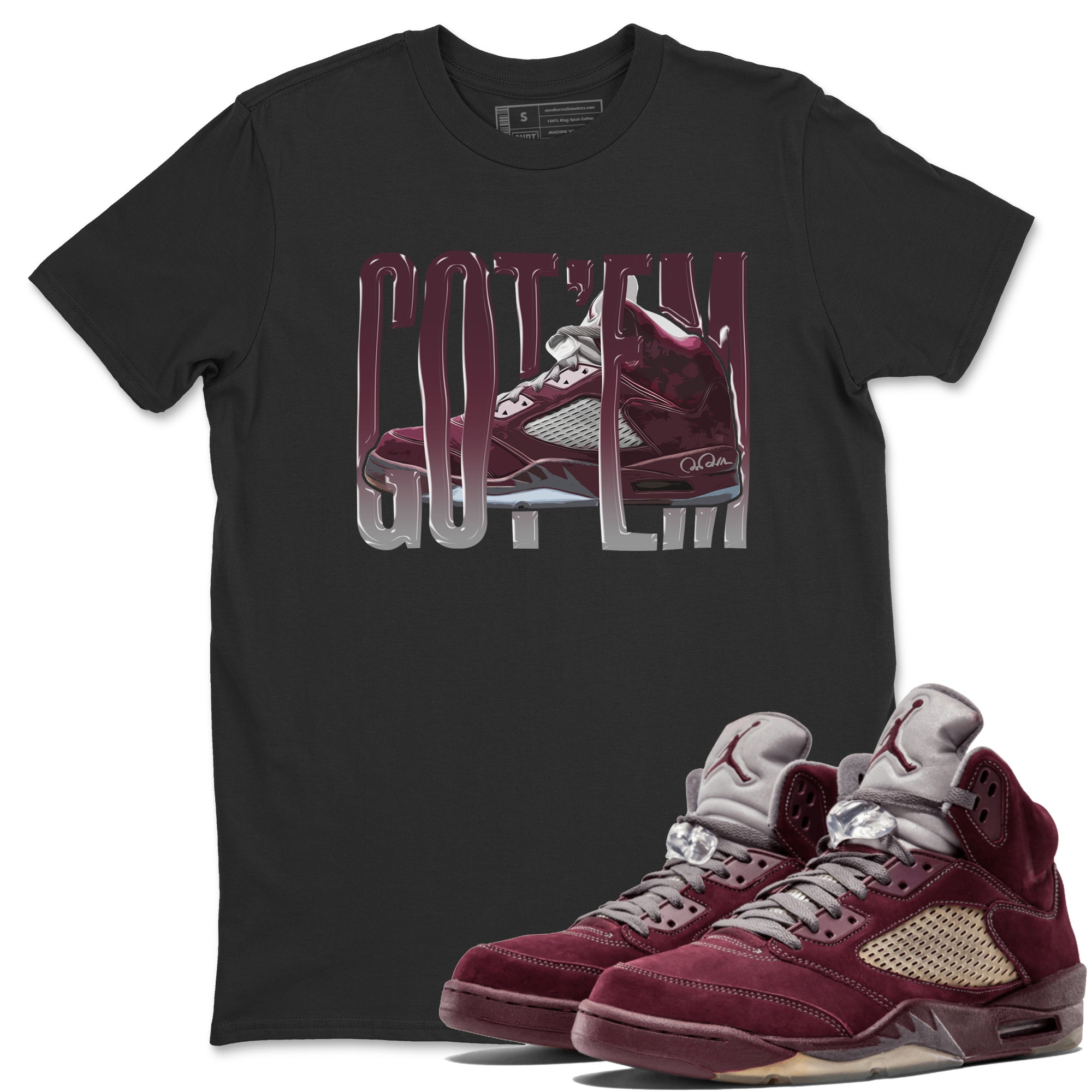 Air Jordan 5 Burgundy Sneaker Match Tees Wiggling Gotem Streetwear Sneaker Shirt AJ5 Burgundy Sneaker Release Tees Unisex Shirts Black 1