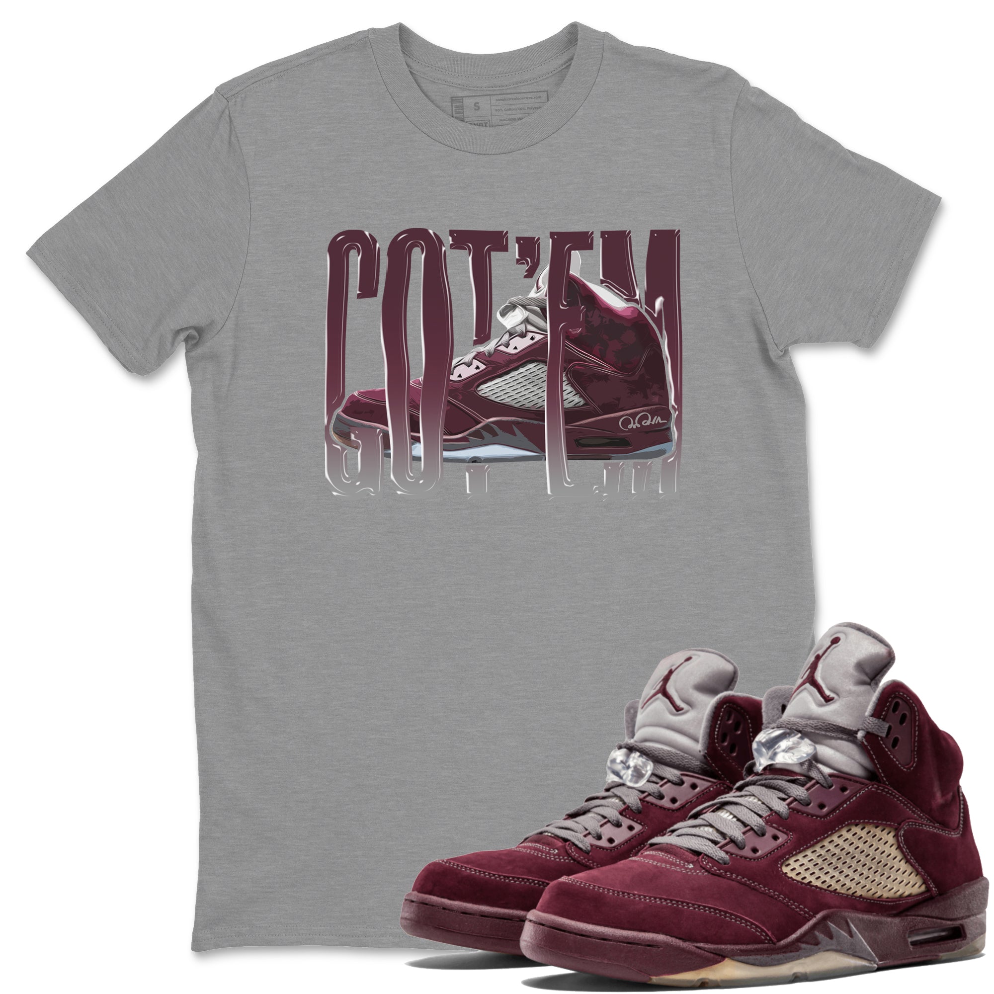 Air Jordan 5 Burgundy Sneaker Match Tees Wiggling Gotem Streetwear Sneaker Shirt AJ5 Burgundy Sneaker Release Tees Unisex Shirts Heather Grey 1