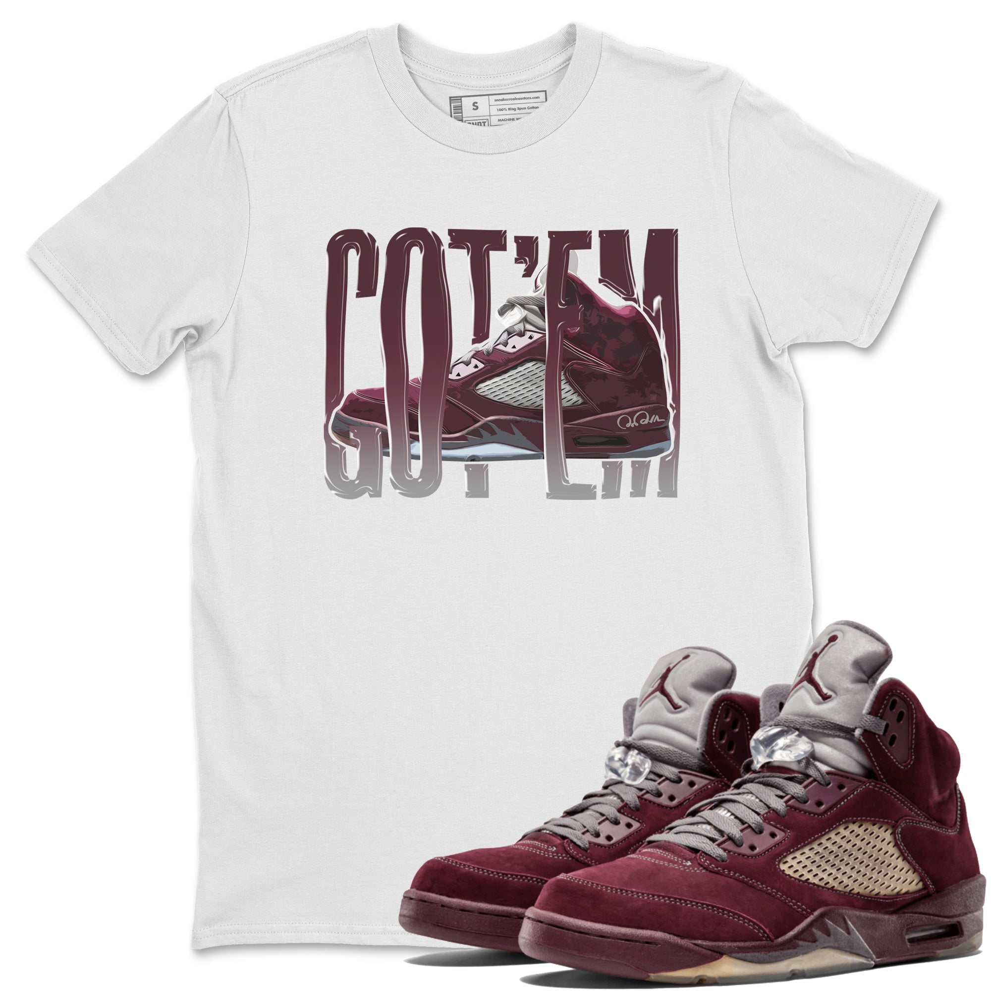 Air Jordan 5 Burgundy Sneaker Match Tees Wiggling Gotem Streetwear Sneaker Shirt AJ5 Burgundy Sneaker Release Tees Unisex Shirts White 1