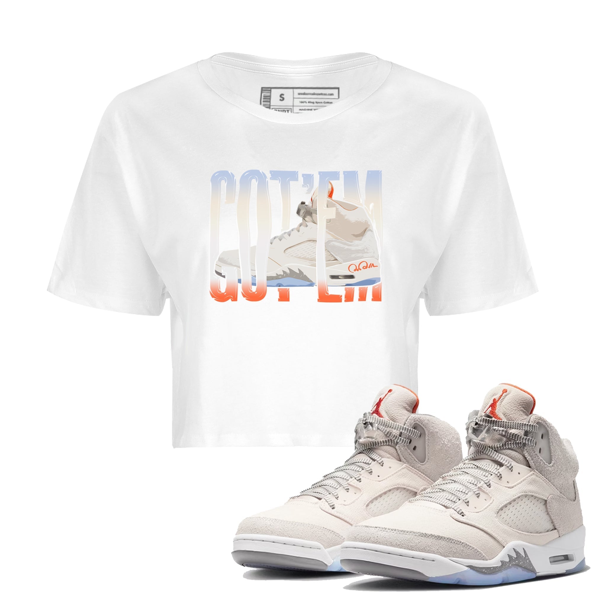 Air Jordan 5 Craft Sneaker Match Tees Wiggling Gotem Streetwear Sneaker Shirt AJ5 SE Craft Sneaker Release Tees Women's Shirts White 1
