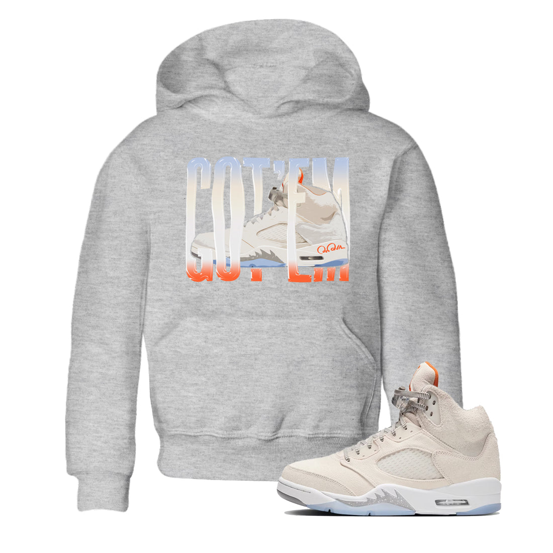Air Jordan 5 Craft Sneaker Match Tees Wiggling Gotem Streetwear Sneaker Shirt AJ5 SE Craft Sneaker Release Tees Kids Shirts Heather Grey 1