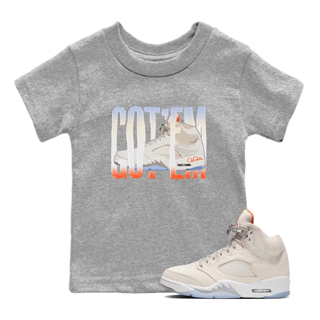 Air Jordan 5 Craft Sneaker Match Tees Wiggling Gotem Streetwear Sneaker Shirt AJ5 SE Craft Sneaker Release Tees Kids Shirts Heather Grey 1