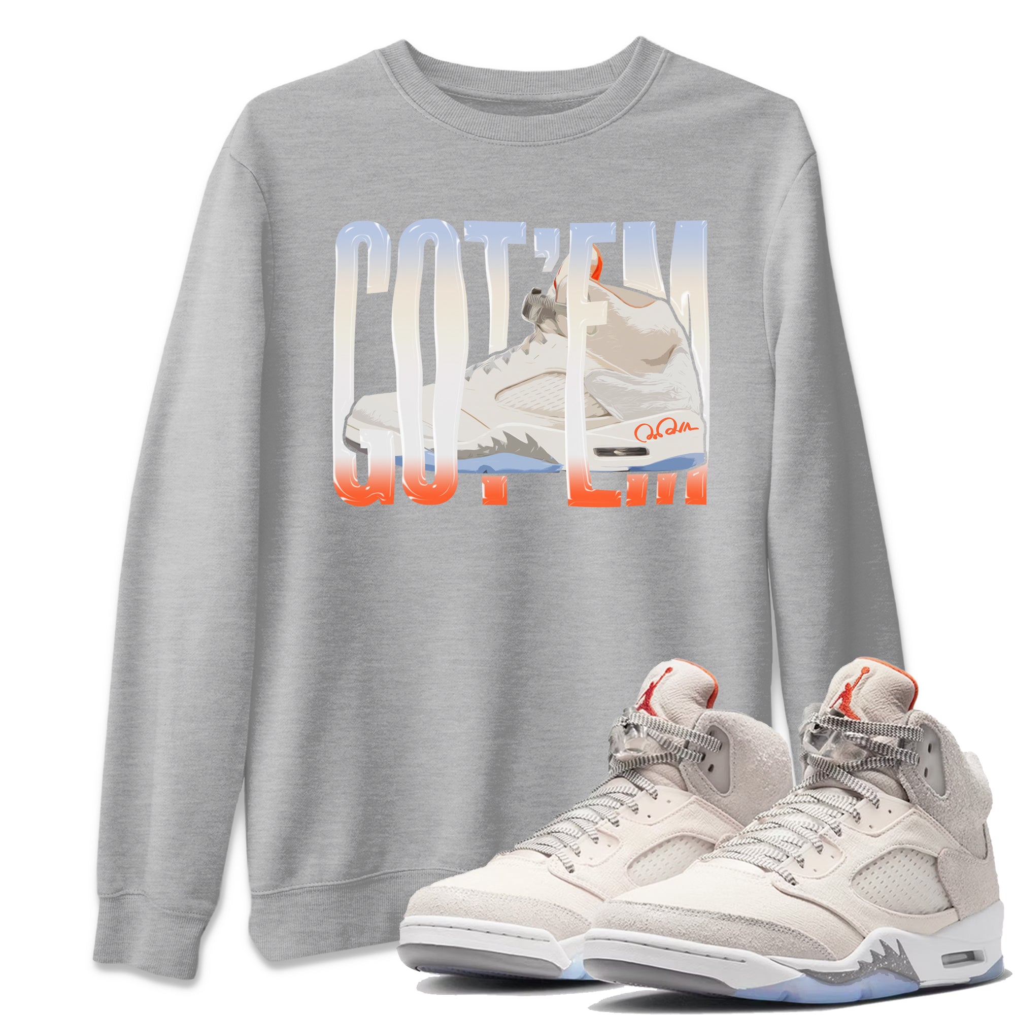 Air Jordan 5 Craft Sneaker Match Tees Wiggling Gotem Streetwear Sneaker Shirt AJ5 SE Craft Sneaker Release Tees Unisex Shirts Heather Grey 1