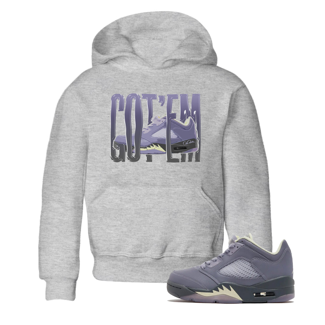 Air Jordan 5 Indigo Haze Sneaker Match Tees Wiggling Gotem Streetwear Sneaker Shirt AJ5 Indigo Haze Sneaker Release Tees Kids Shirts Heather Grey 1