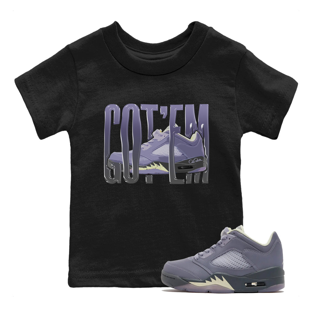 Air Jordan 5 Indigo Haze Sneaker Match Tees Wiggling Gotem Streetwear Sneaker Shirt AJ5 Indigo Haze Sneaker Release Tees Kids Shirts Black 1