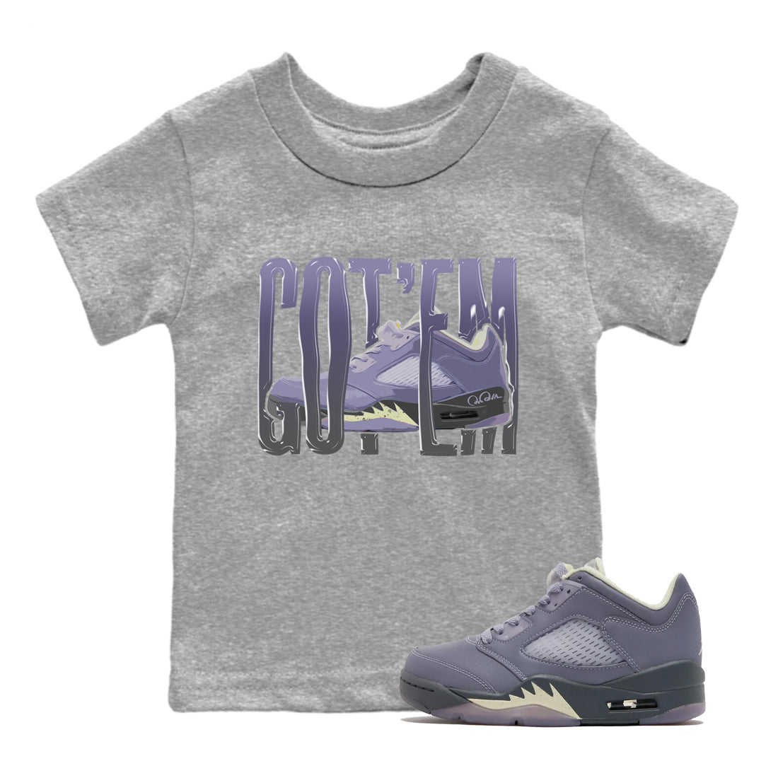 Air Jordan 5 Indigo Haze Sneaker Match Tees Wiggling Gotem Streetwear Sneaker Shirt AJ5 Indigo Haze Sneaker Release Tees Kids Shirts Heather Grey 1