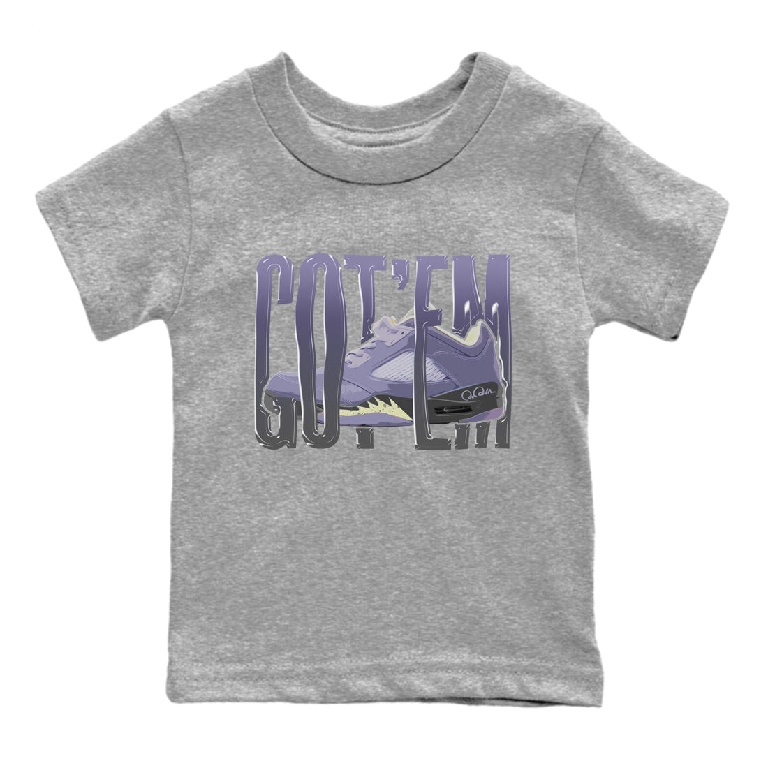 Air Jordan 5 Indigo Haze Sneaker Match Tees Wiggling Gotem Streetwear Sneaker Shirt AJ5 Indigo Haze Sneaker Release Tees Kids Shirts Heather Grey 2