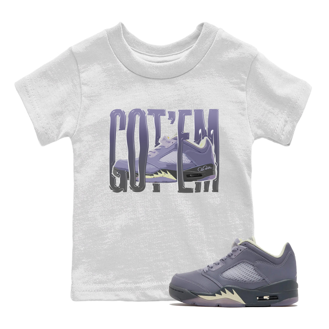 Air Jordan 5 Indigo Haze Sneaker Match Tees Wiggling Gotem Streetwear Sneaker Shirt AJ5 Indigo Haze Sneaker Release Tees Kids Shirts White 1