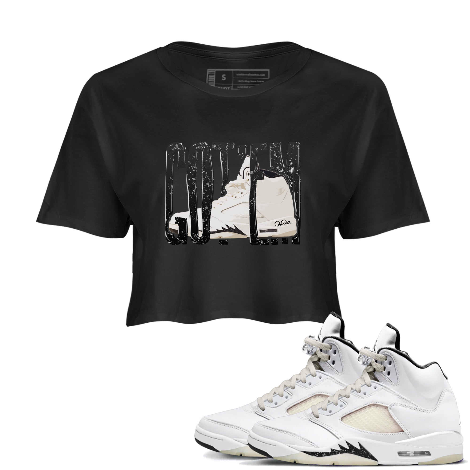 5s Sail shirt to match jordans Wiggling Gotem sneaker tees Air Jordan 5 Sail Drip Gear Zone Black 1 crop length shirt
