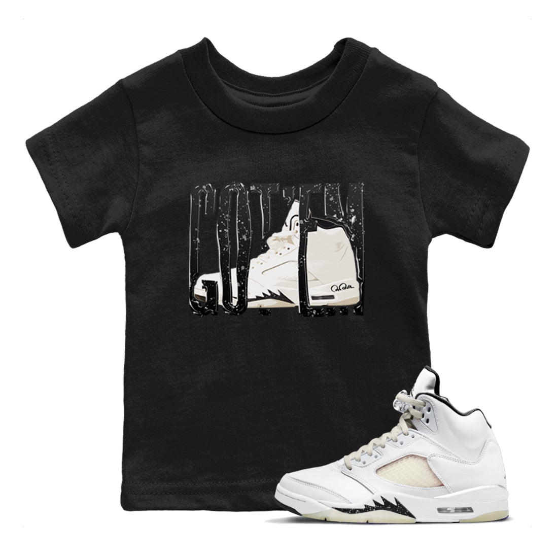5s Sail shirt to match jordans Wiggling Gotem sneaker tees Air Jordan 5 Sail Drip Gear Zone baby toddler Black 1 cotton Shirt