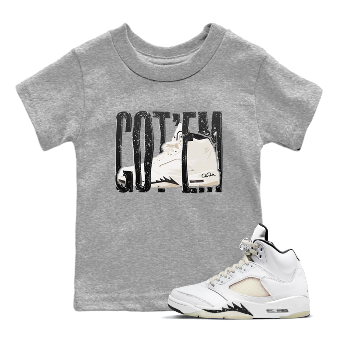 5s Sail shirt to match jordans Wiggling Gotem sneaker tees Air Jordan 5 Sail Drip Gear Zone baby toddler Heather Grey 1 cotton Shirt