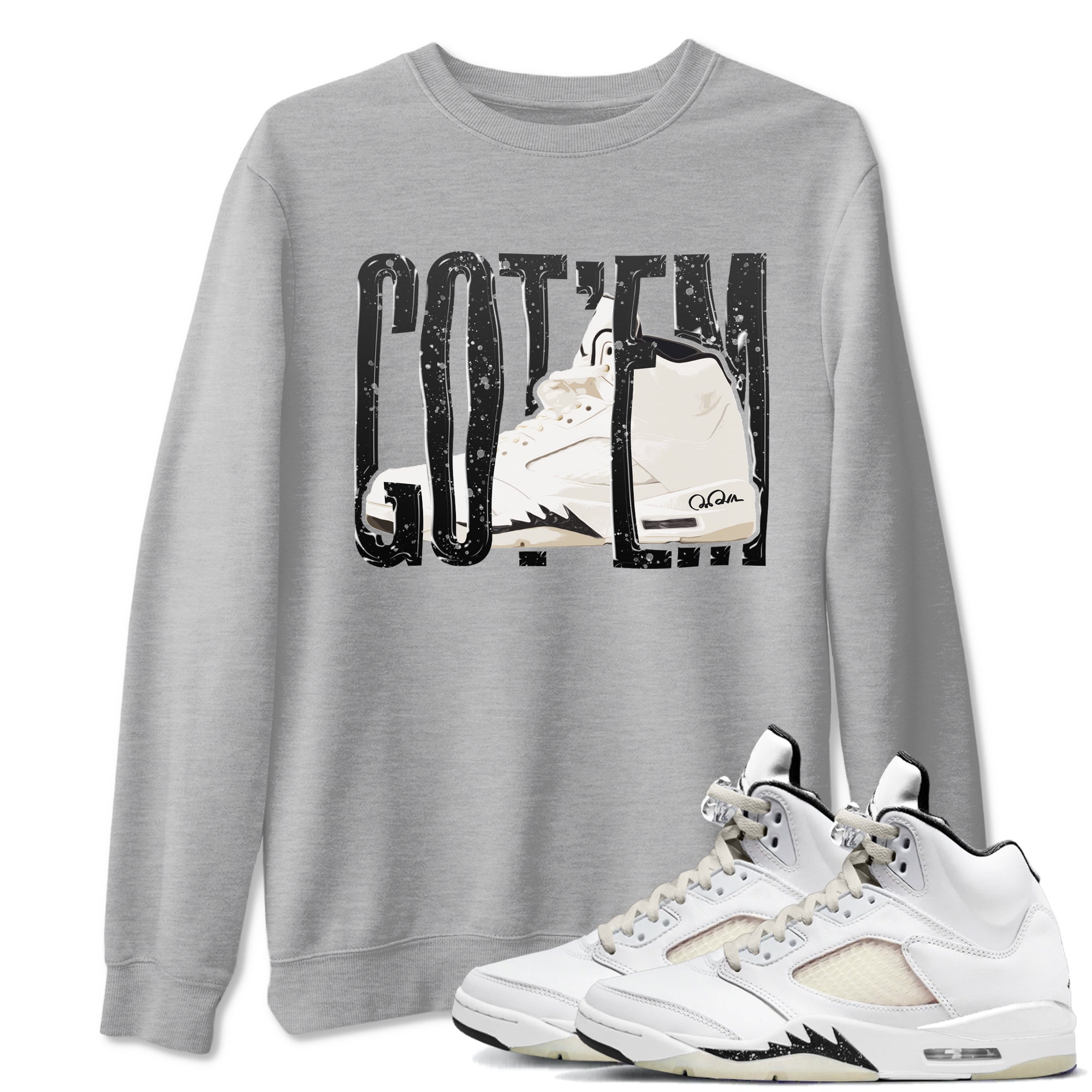 5s Sail shirt to match jordans Wiggling Gotem sneaker tees Air Jordan 5 Sail Drip Gear Zone unisex cotton Heather Grey 1 crew neck shirt