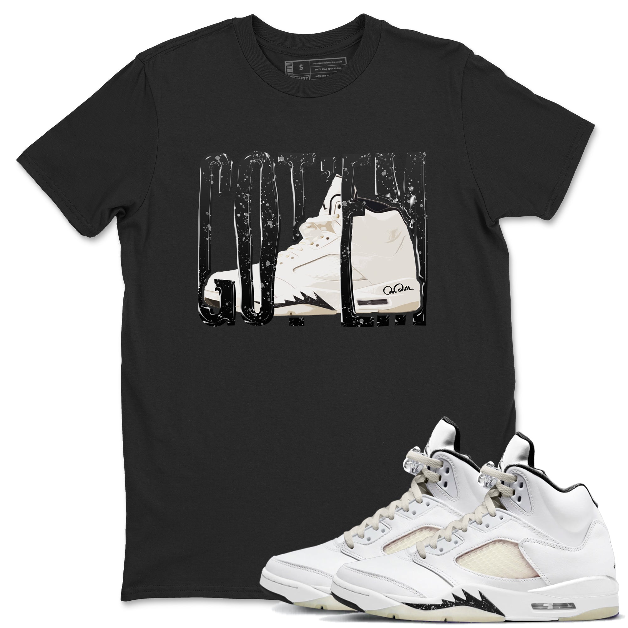 5s Sail shirt to match jordans Wiggling Gotem sneaker tees Air Jordan 5 Sail Drip Gear Zone unisex cotton Black 1 crew neck shirt