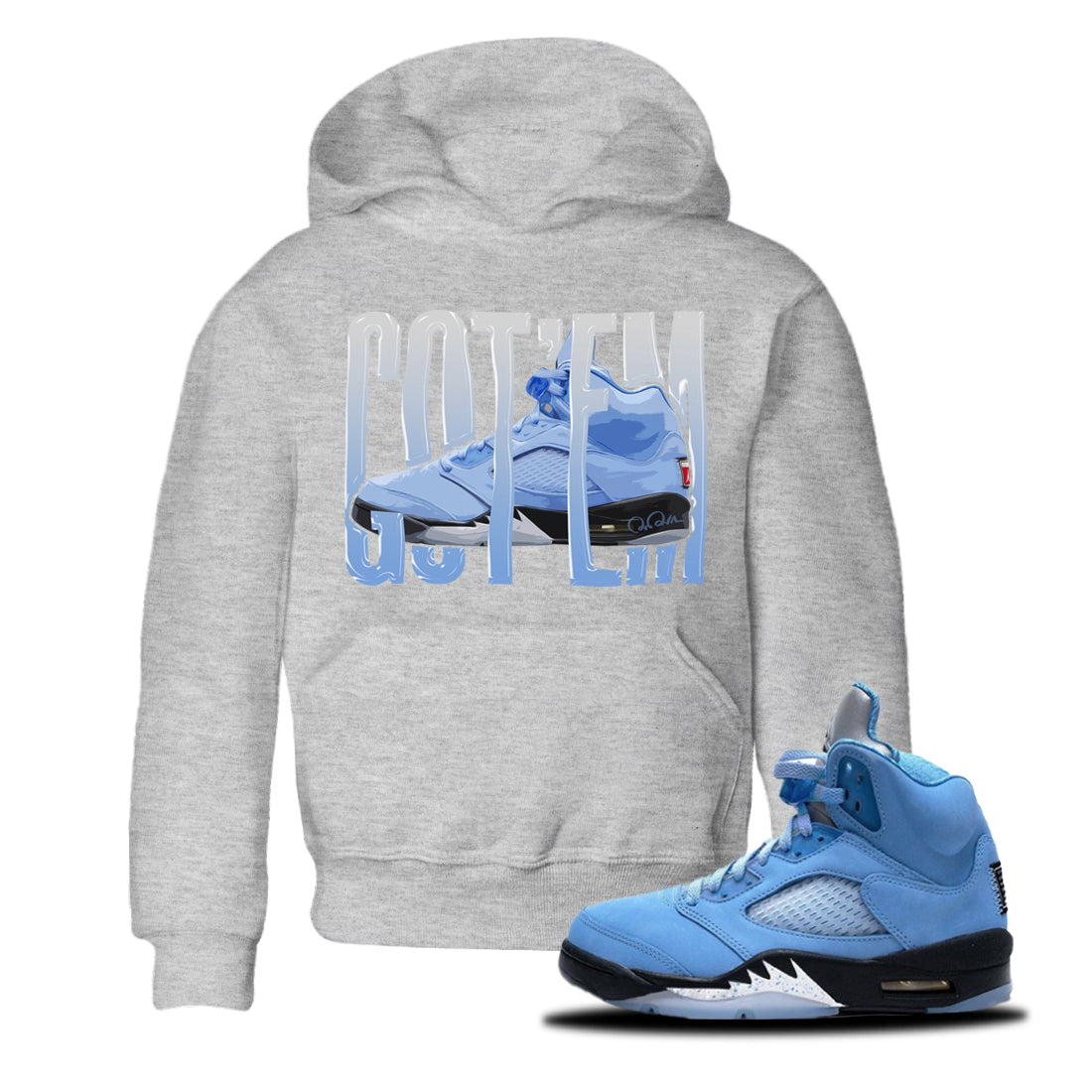 Air Jordan 5 UNC Shirt To Match Jordans Wiggling Gotem Sneaker Tees AJ5 UNC Drip Gear Zone Sneaker Matching Clothing Kids Shirts Heather Grey 1