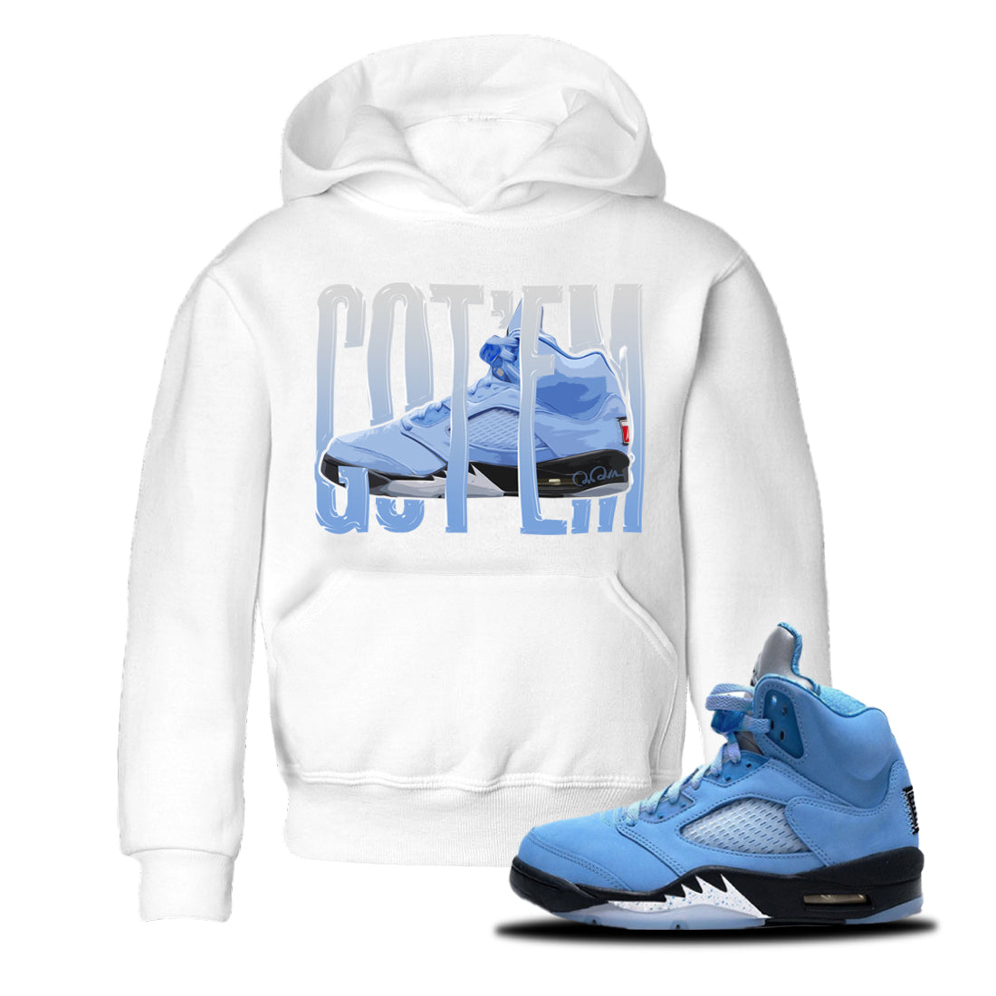 Air Jordan 5 UNC Shirt To Match Jordans Wiggling Gotem Sneaker Tees AJ5 UNC Drip Gear Zone Sneaker Matching Clothing Kids Shirts White 1