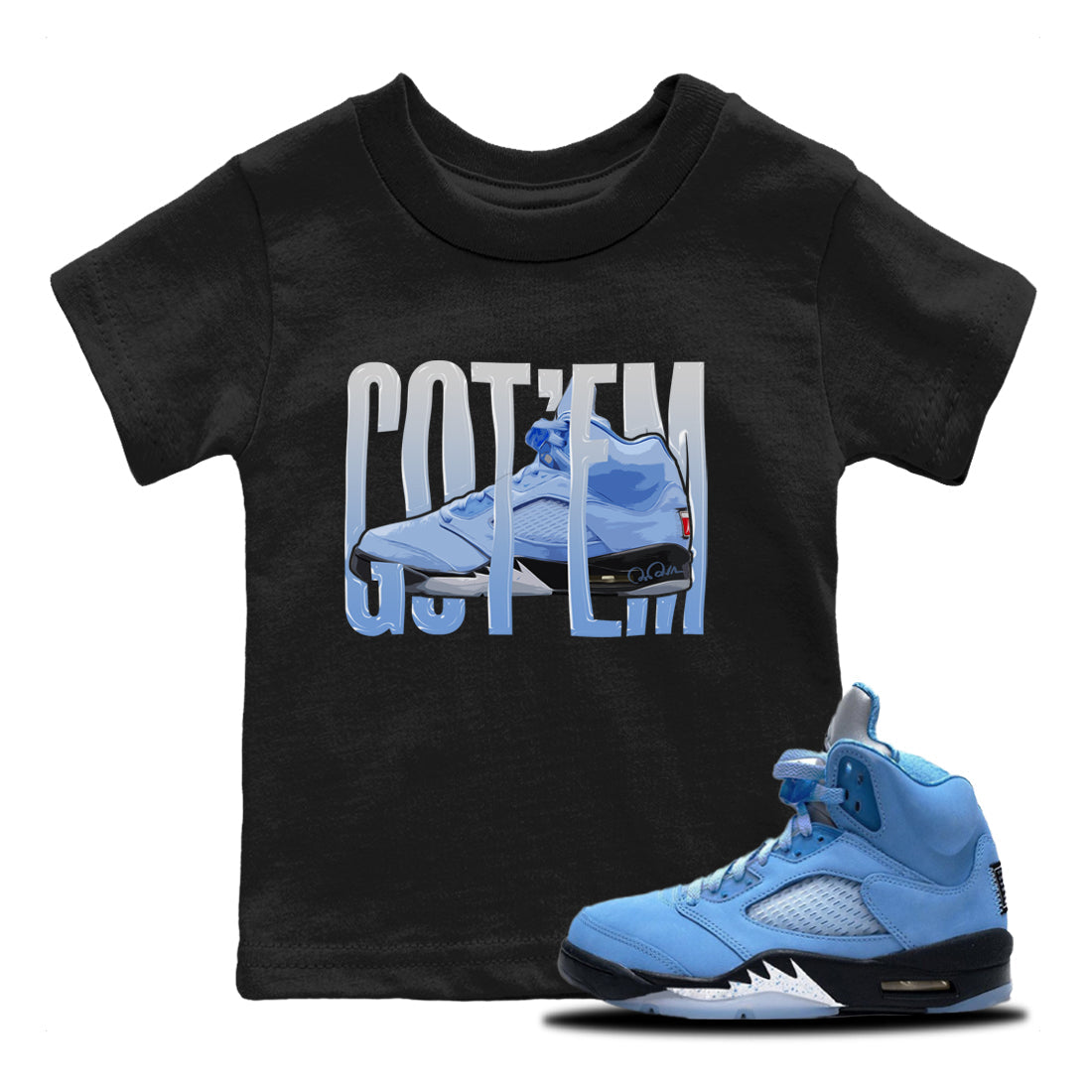 Air Jordan 5 UNC Shirt To Match Jordans Wiggling Gotem Sneaker Tees AJ5 UNC Drip Gear Zone Sneaker Matching Clothing Kids Shirts Black 1