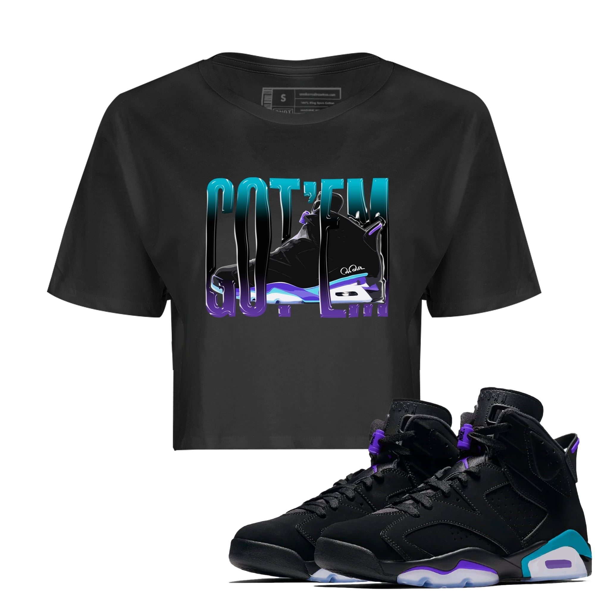 Air Jordan 6 Aqua Sneaker Match Tees Wiggling Gotem Streetwear Sneaker Shirt AJ6 Aqua Sneaker Release Tees Women's Shirts Black 1