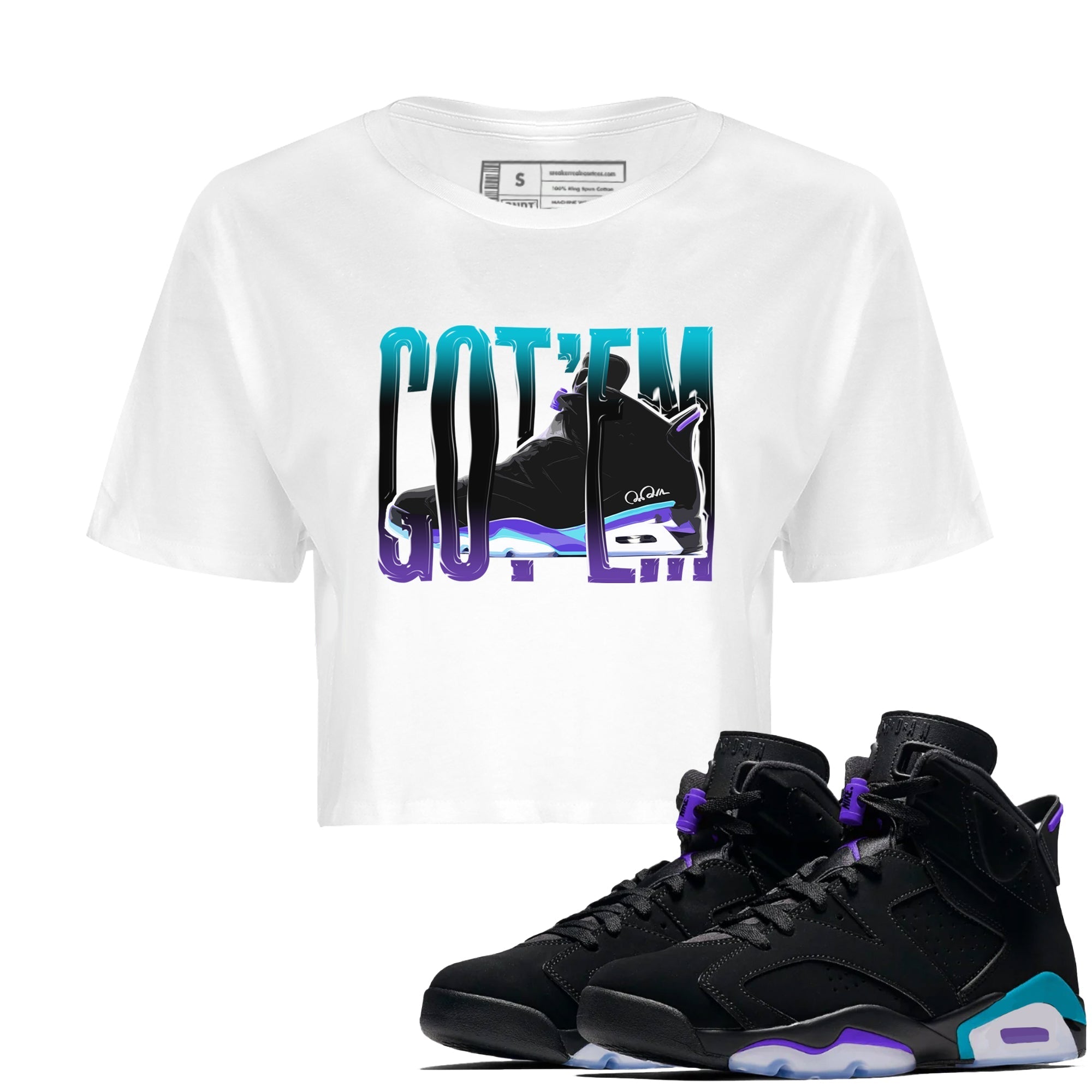 Air Jordan 6 Aqua Sneaker Match Tees Wiggling Gotem Streetwear Sneaker Shirt AJ6 Aqua Sneaker Release Tees Women's Shirts White 1