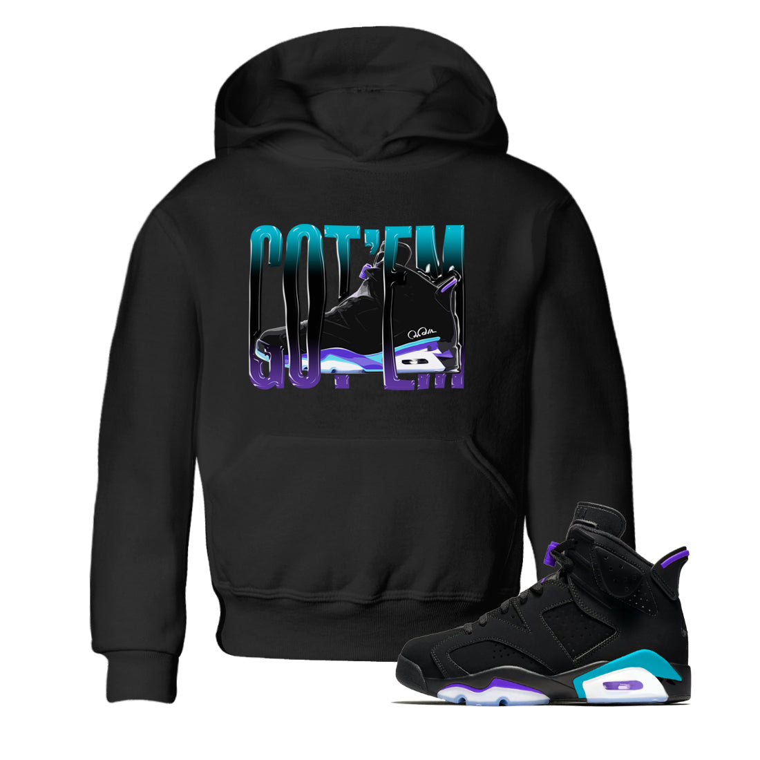 Air Jordan 6 Aqua Sneaker Match Tees Wiggling Gotem Streetwear Sneaker Shirt AJ6 Aqua Sneaker Release Tees Kids Shirts Black 1