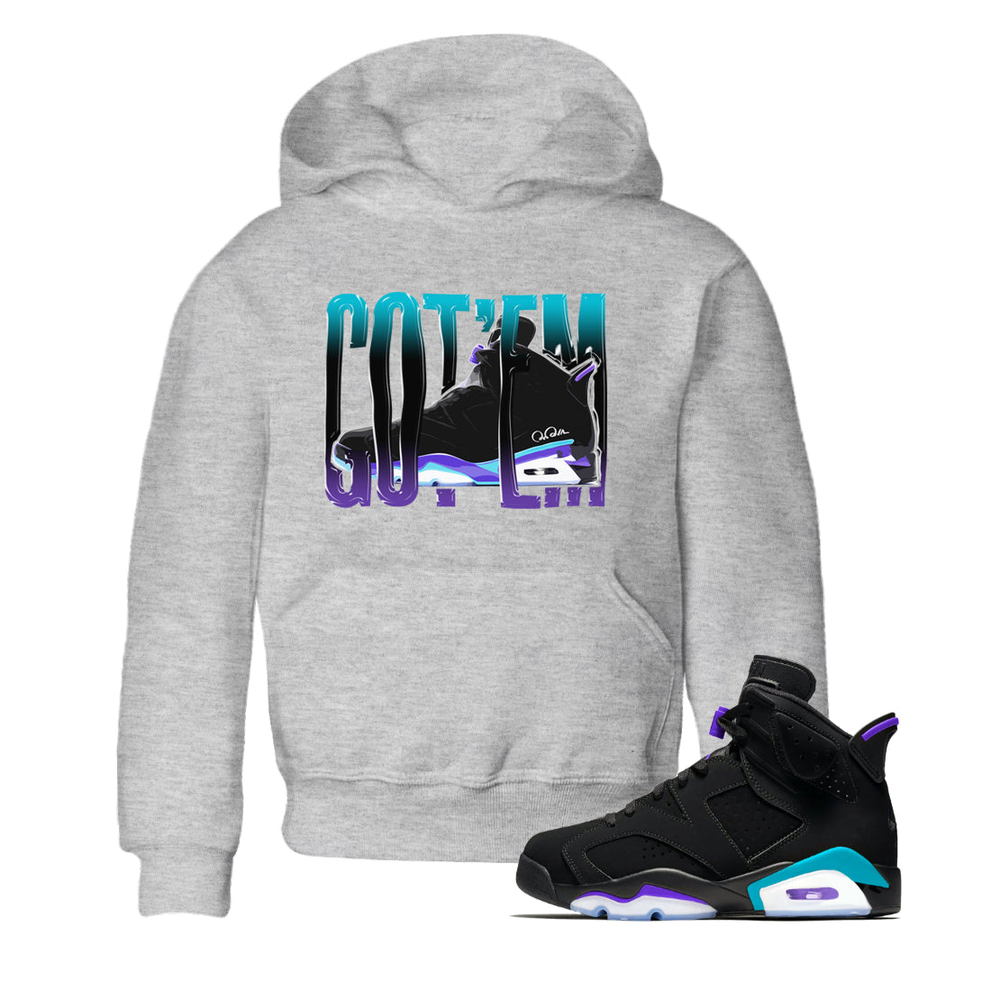 Air Jordan 6 Aqua Sneaker Match Tees Wiggling Gotem Streetwear Sneaker Shirt AJ6 Aqua Sneaker Release Tees Kids Shirts Heather Grey 1