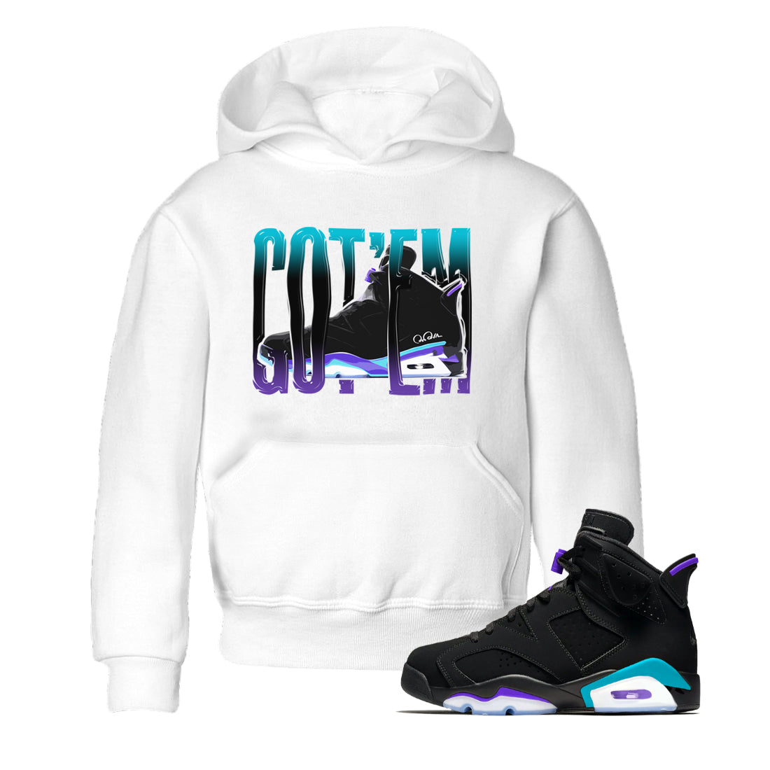 Air Jordan 6 Aqua Sneaker Match Tees Wiggling Gotem Streetwear Sneaker Shirt AJ6 Aqua Sneaker Release Tees Kids Shirts White 1