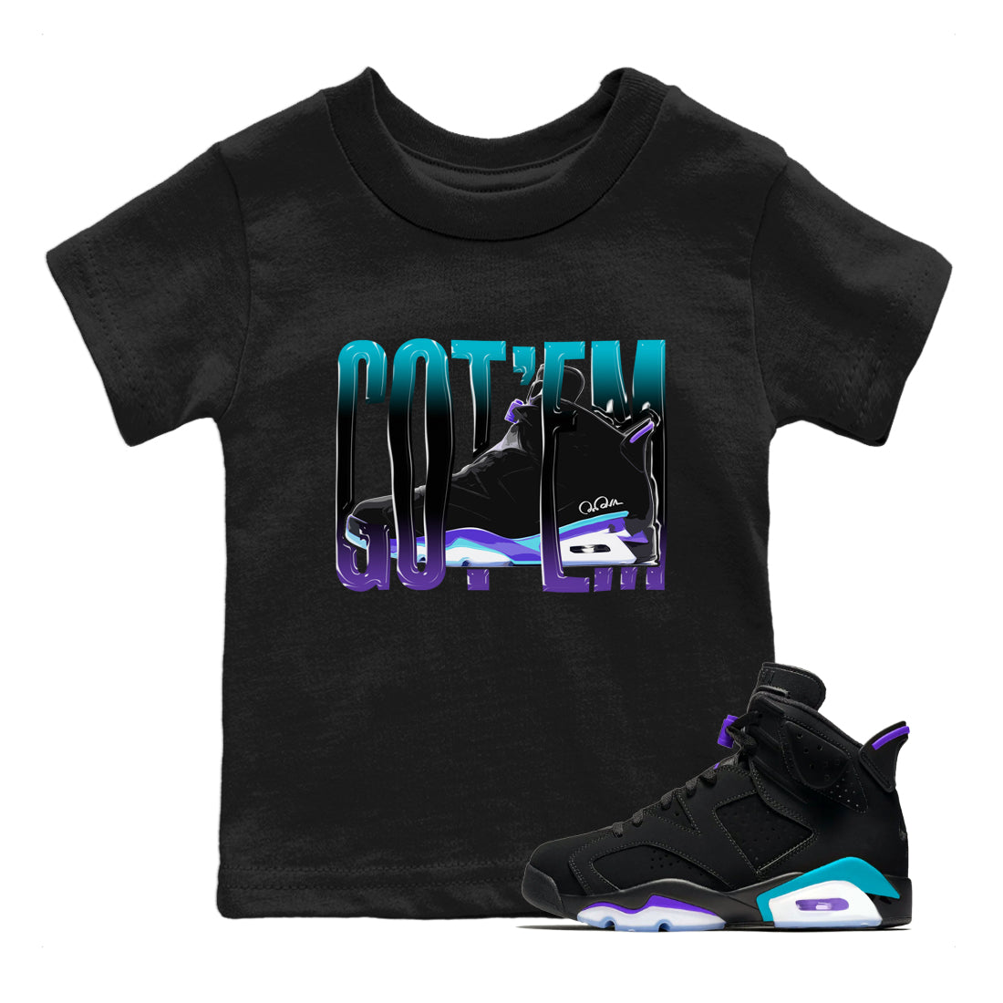 Air Jordan 6 Aqua Sneaker Match Tees Wiggling Gotem Streetwear Sneaker Shirt AJ6 Aqua Sneaker Release Tees Kids Shirts Black 1