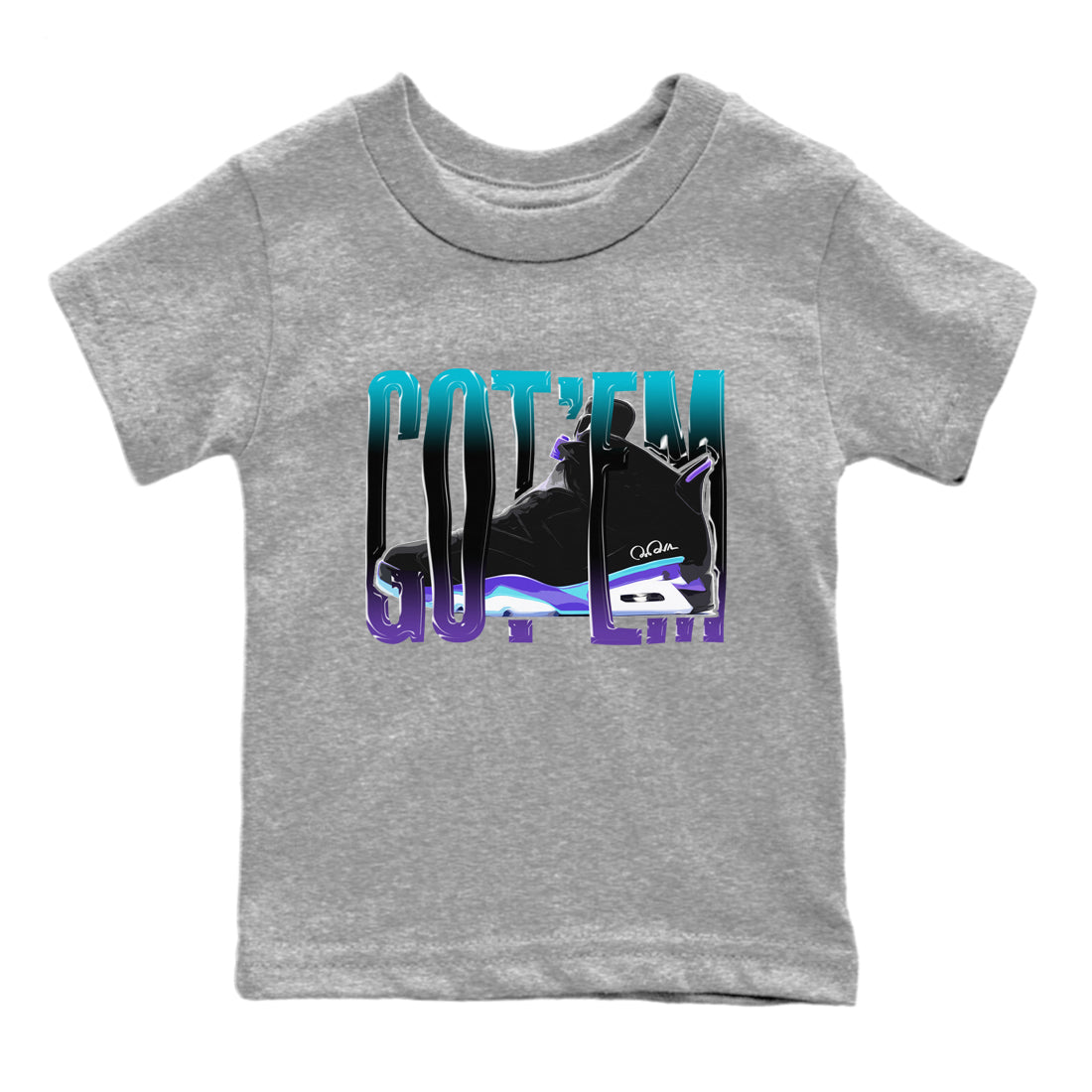 Air Jordan 6 Aqua Sneaker Match Tees Wiggling Gotem Streetwear Sneaker Shirt AJ6 Aqua Sneaker Release Tees Kids Shirts Heather Grey 2