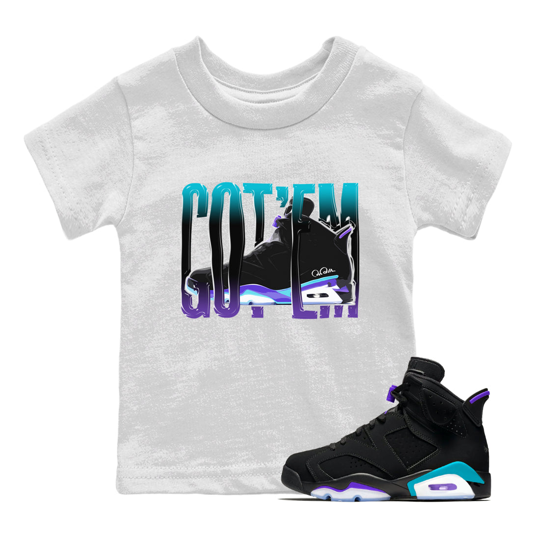 Air Jordan 6 Aqua Sneaker Match Tees Wiggling Gotem Streetwear Sneaker Shirt AJ6 Aqua Sneaker Release Tees Kids Shirts White 1