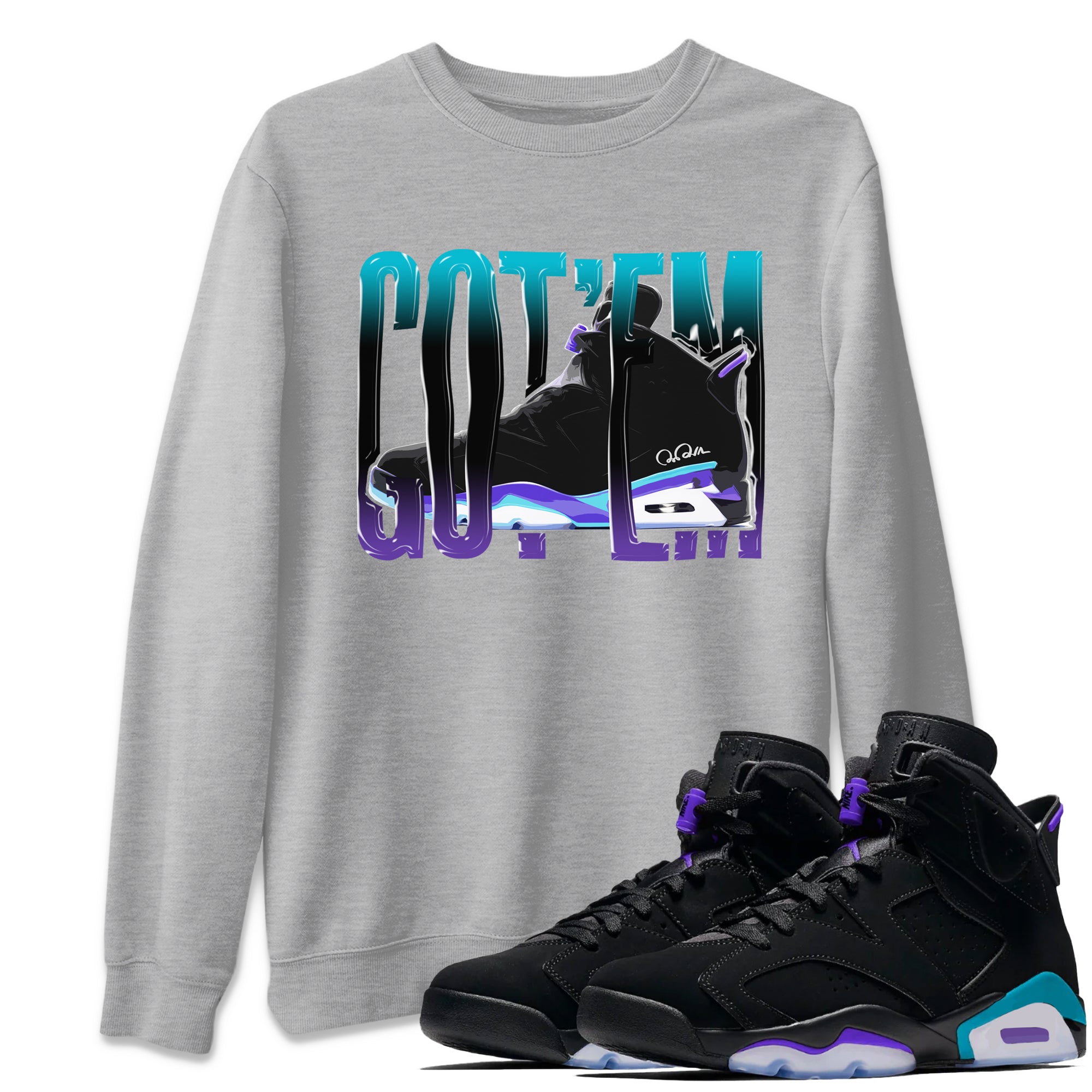 Air Jordan 6 Aqua Sneaker Match Tees Wiggling Gotem Streetwear Sneaker Shirt AJ6 Aqua Sneaker Release Tees Unisex Shirts Heather Grey 1