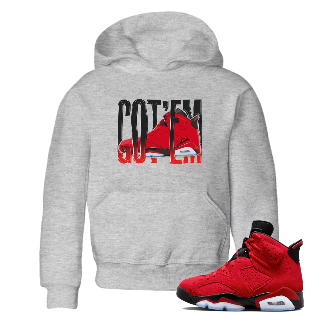 Air Jordan 6 Toro Bravo Sneaker Match Tees Wiggling Gotem Streetwear Sneaker Shirt 3D Graphic Design Shirts AJ6 Toro Bravo Sneaker Release Tees Kids Shirts Heather Grey 1