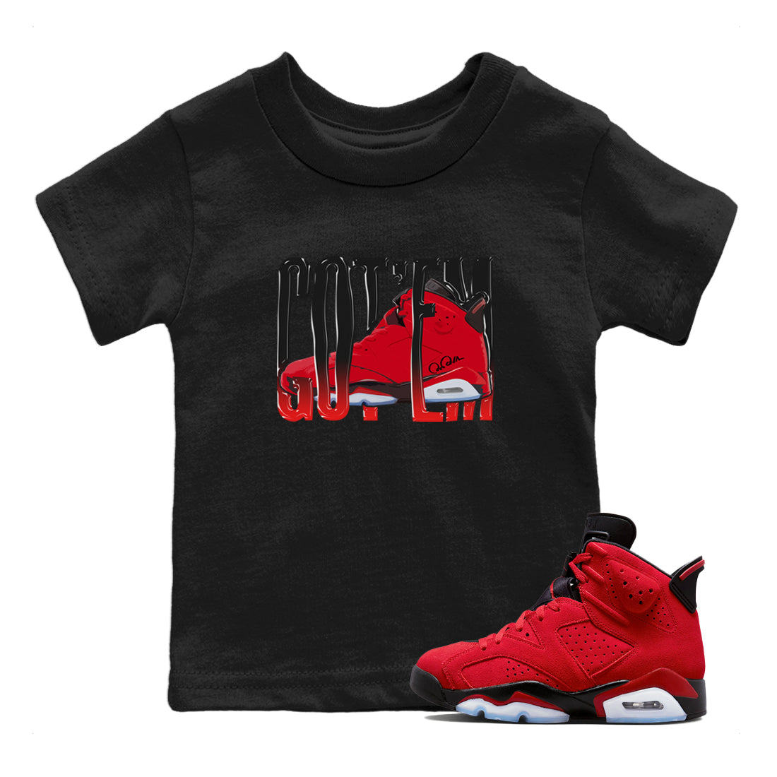 Air Jordan 6 Toro Bravo Sneaker Match Tees Wiggling Gotem Streetwear Sneaker Shirt 3D Graphic Design Shirts AJ6 Toro Bravo Sneaker Release Tees Kids Shirts Black 1