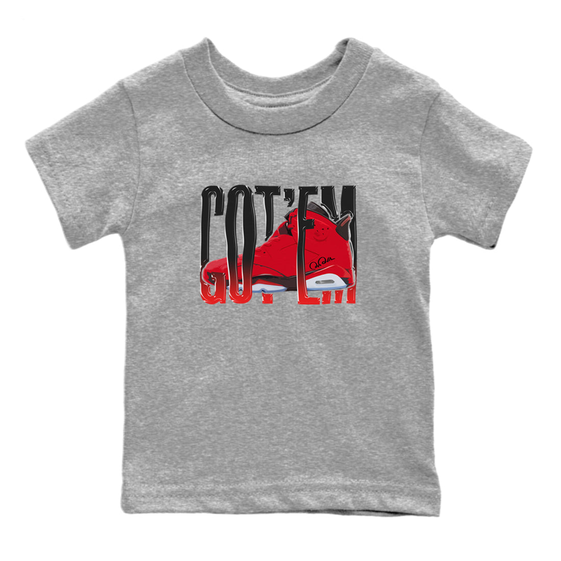 Air Jordan 6 Toro Bravo Sneaker Match Tees Wiggling Gotem Streetwear Sneaker Shirt 3D Graphic Design Shirts AJ6 Toro Bravo Sneaker Release Tees Kids Shirts Heather Grey 2