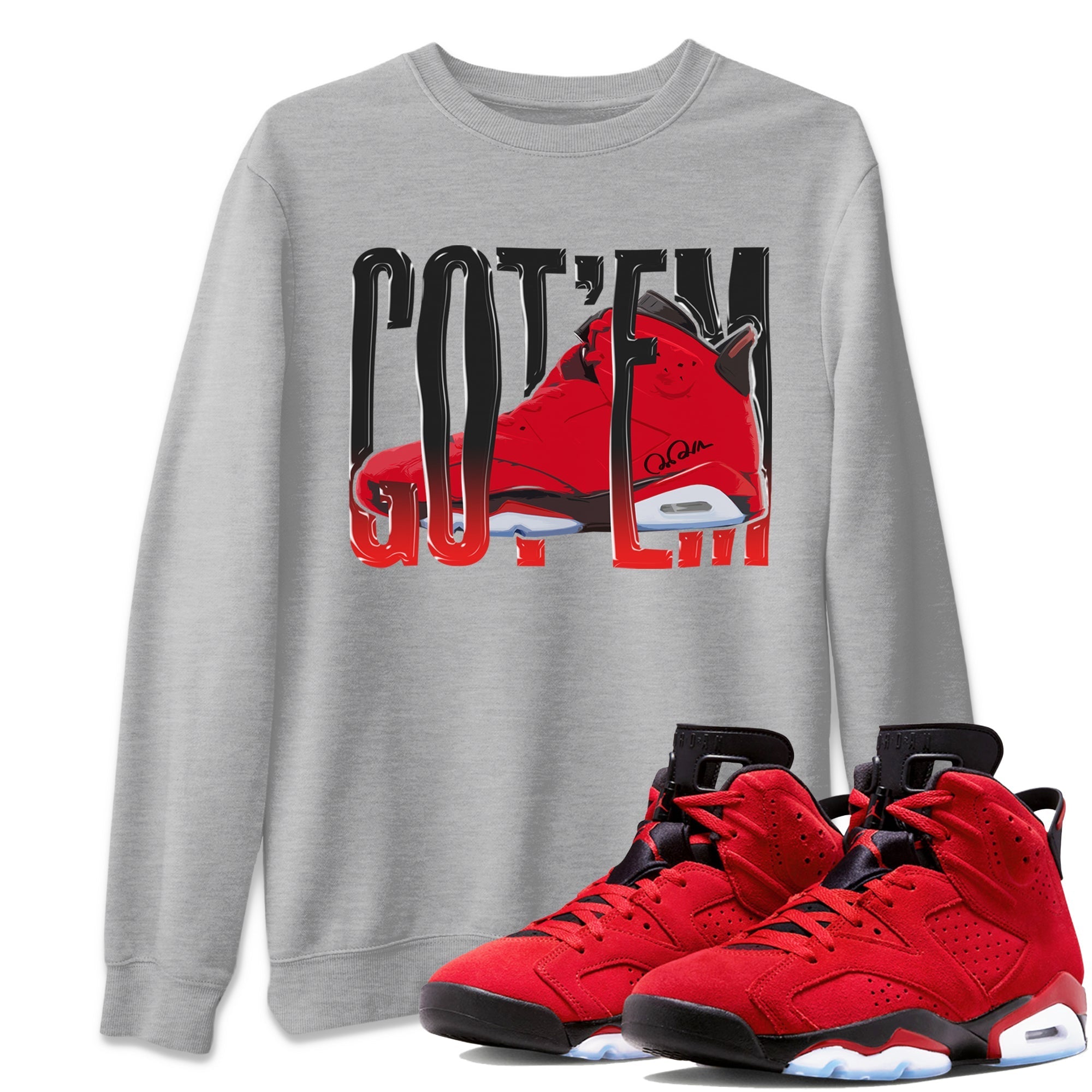 Air Jordan 6 Toro Bravo Sneaker Match Tees Wiggling Gotem Streetwear Sneaker Shirt 3D Graphic Design Shirts AJ6 Toro Bravo Sneaker Release Tees Unisex Shirts Heather Grey 1