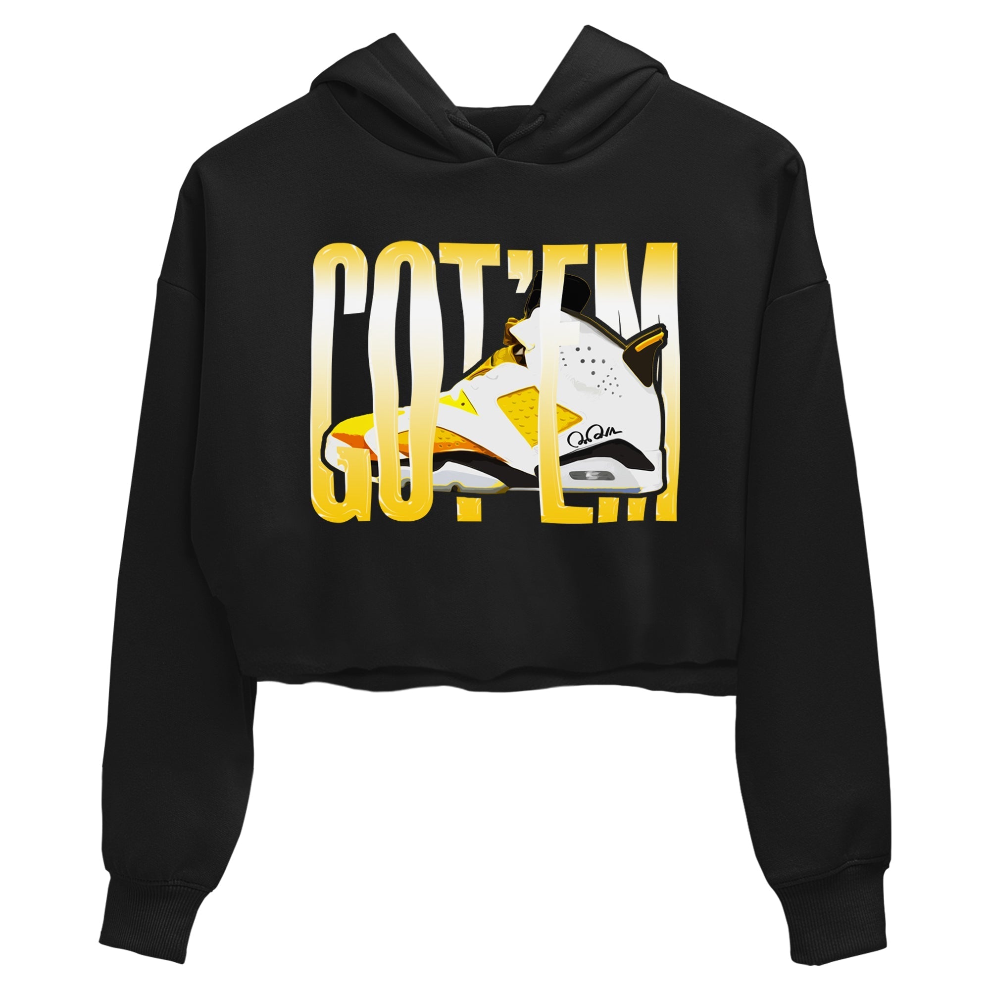 Air Jordan 6 Yellow Ochre shirt to match jordans Wiggling Gotem sneaker tees streetwear brand AJ6 Yellow Ochre Drip Gear Zone Brand Black 2 Crop T-Shirt