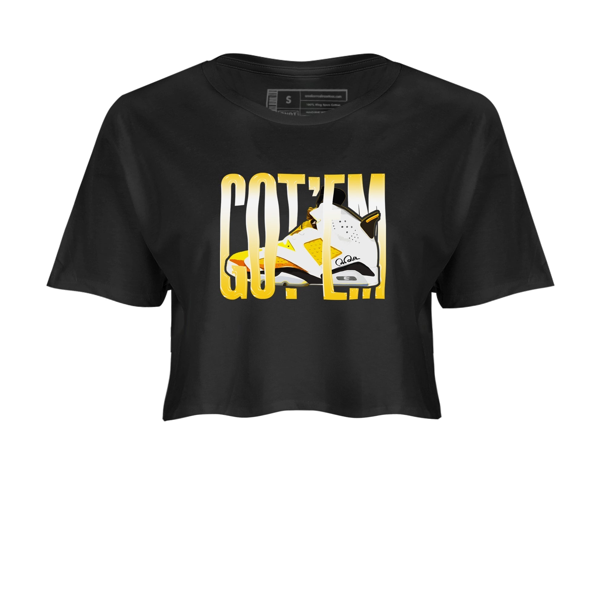 Air Jordan 6 Yellow Ochre shirt to match jordans Wiggling Gotem sneaker tees streetwear brand AJ6 Yellow Ochre Drip Gear Zone Brand Black 2 Crop T-Shirt