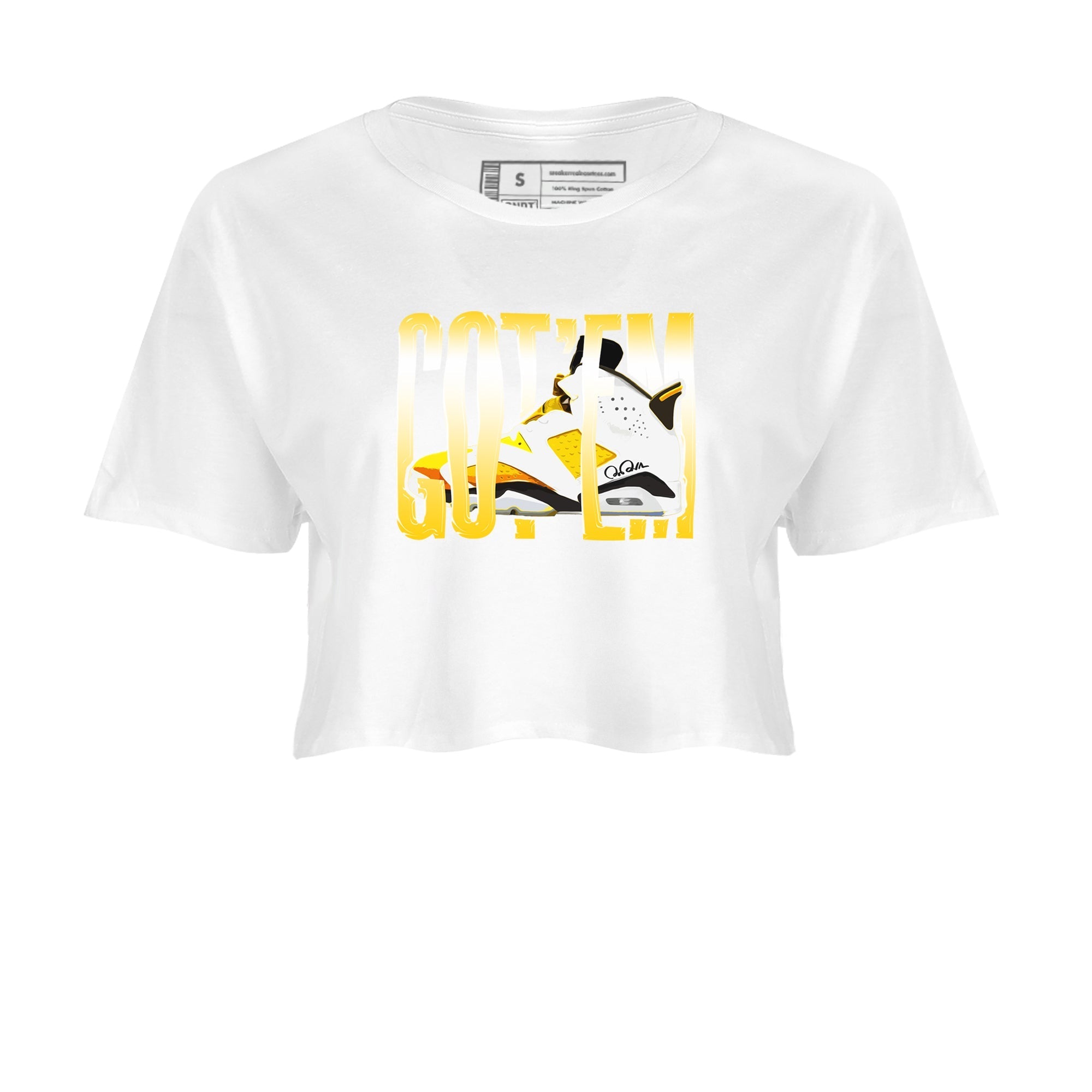 Air Jordan 6 Yellow Ochre shirt to match jordans Wiggling Gotem sneaker tees streetwear brand AJ6 Yellow Ochre Drip Gear Zone Brand White 2 Crop T-Shirt