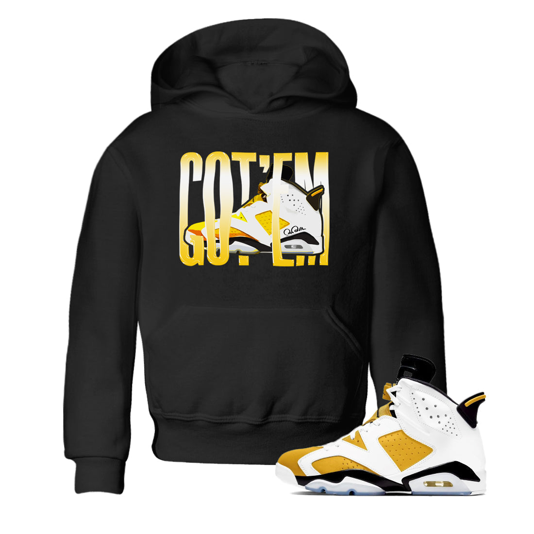 Air Jordan 6 Yellow Ochre shirt to match jordans Wiggling Gotem sneaker tees streetwear brand AJ6 Yellow Ochre Drip Gear Zone Brand Baby Toddler Black 1 T-Shirt