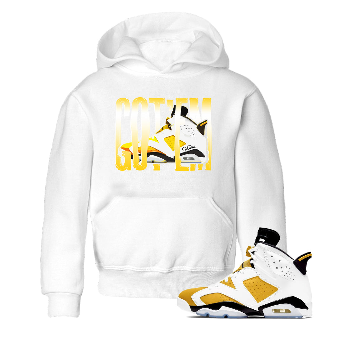 Air Jordan 6 Yellow Ochre shirt to match jordans Wiggling Gotem sneaker tees streetwear brand AJ6 Yellow Ochre Drip Gear Zone Brand Baby Toddler White 1 T-Shirt